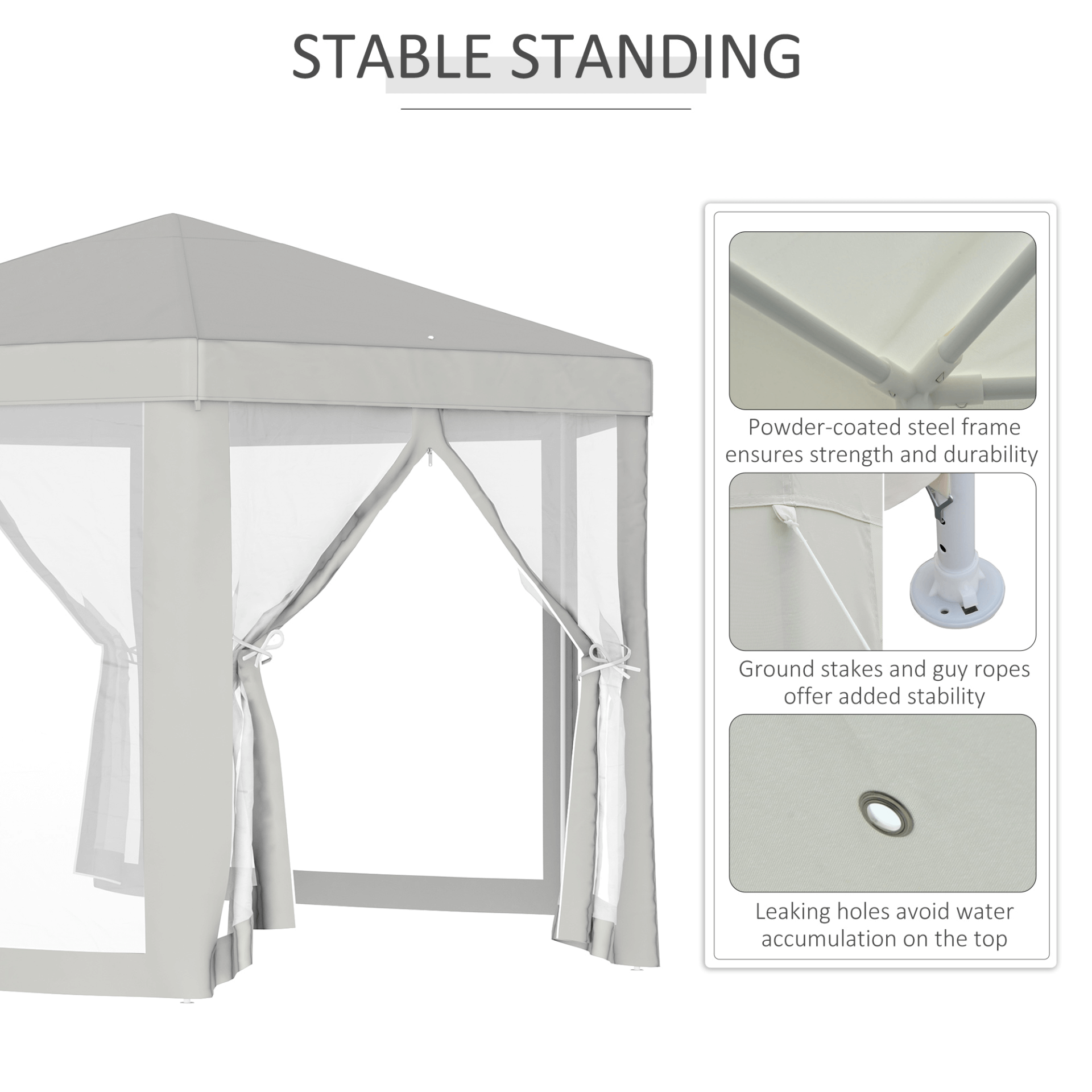 4M Hexagon Netting Gazebo Tent - Creamy White, Spacious creamy white patio canopy with mesh walls. Ideal for outdoor parties, featuring a hexagon shape and protective roof for sun protection.