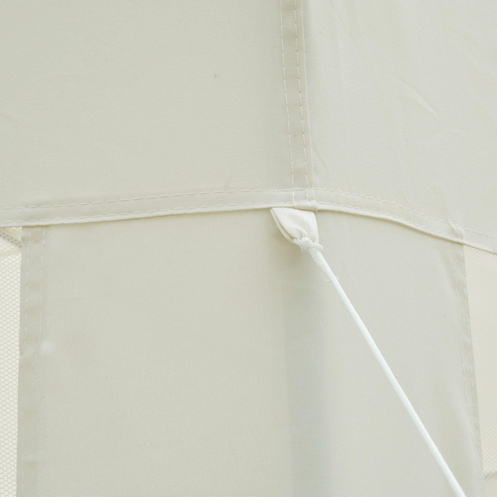 4M Hexagon Netting Gazebo Tent - Creamy White, Spacious creamy white patio canopy with mesh walls. Ideal for outdoor parties, featuring a hexagon shape and protective roof for sun protection.