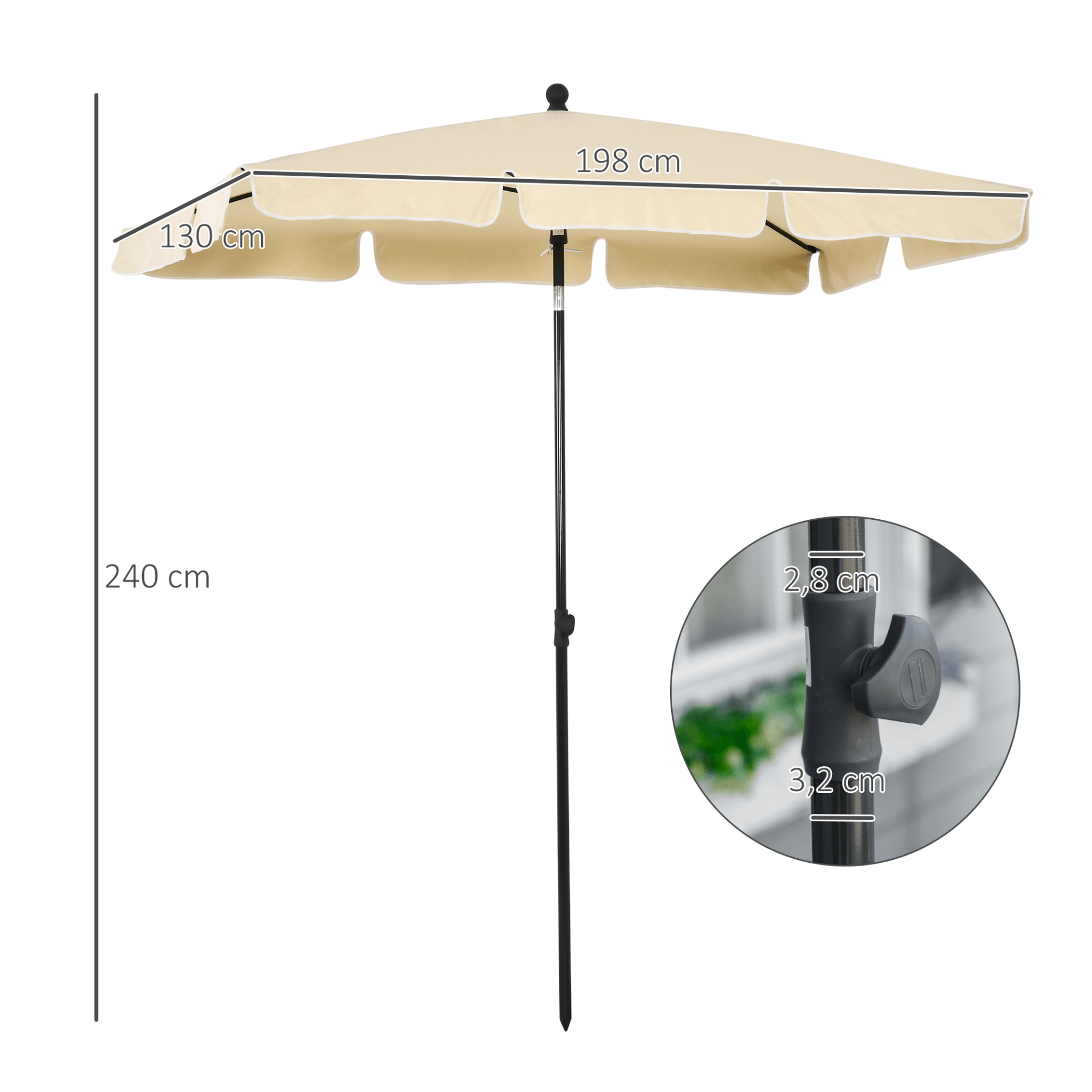 Adjustable Tilt Aluminium Sun Parasol - 2M x 1.25M, Enjoy optimal outdoor shade with our 2M x 1.25M Aluminium Sun Parasol. This durable patio umbrella offers ample coverage and longevity.