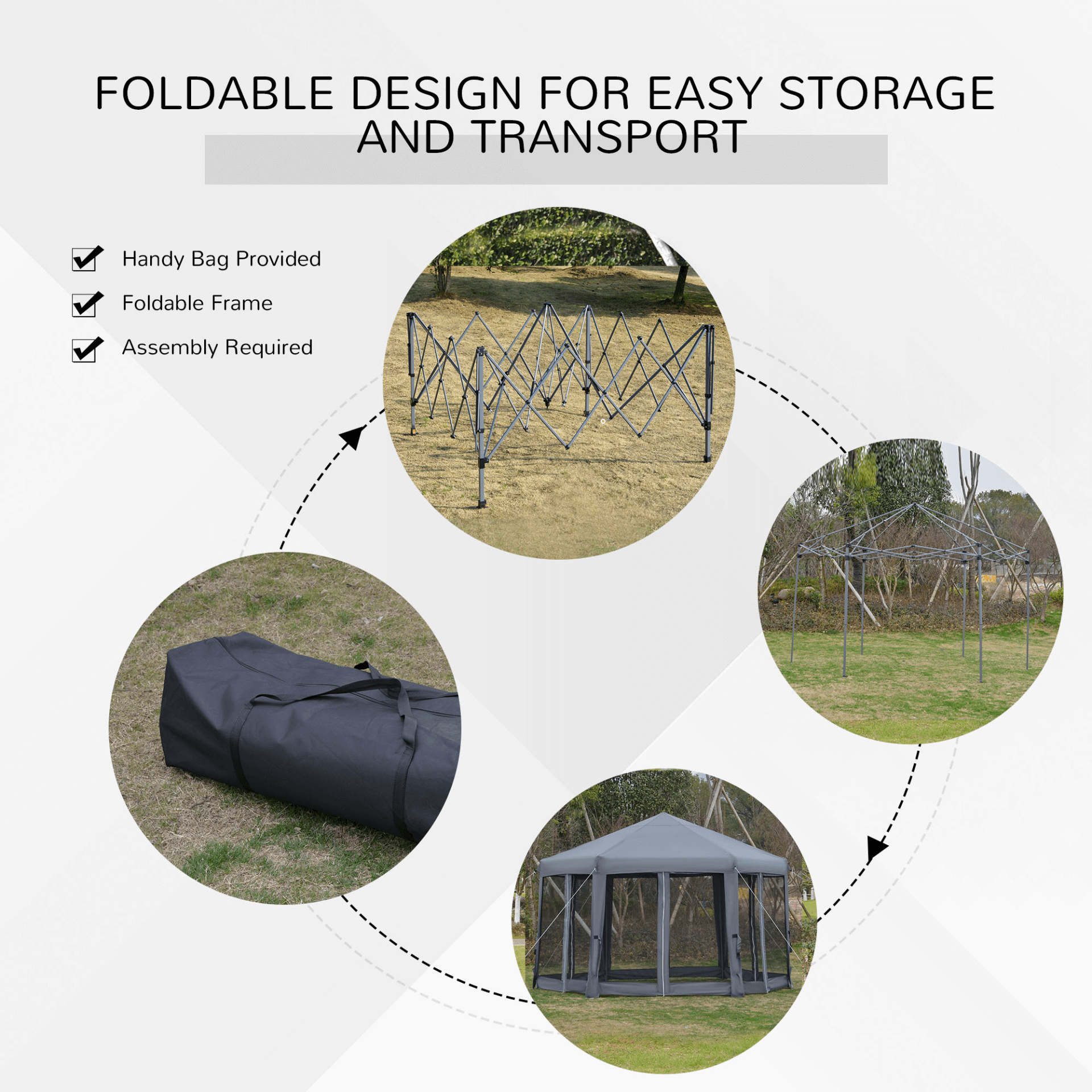 3.2m Pop Up Gazebo - Canopy Tent & Portable Carry Bag - Grey, Elevate outdoor events with our 3.2m pop up gazebo. Features a hexagonal design, mesh sidewalls, and UV protection, perfect for any outdoor activity.