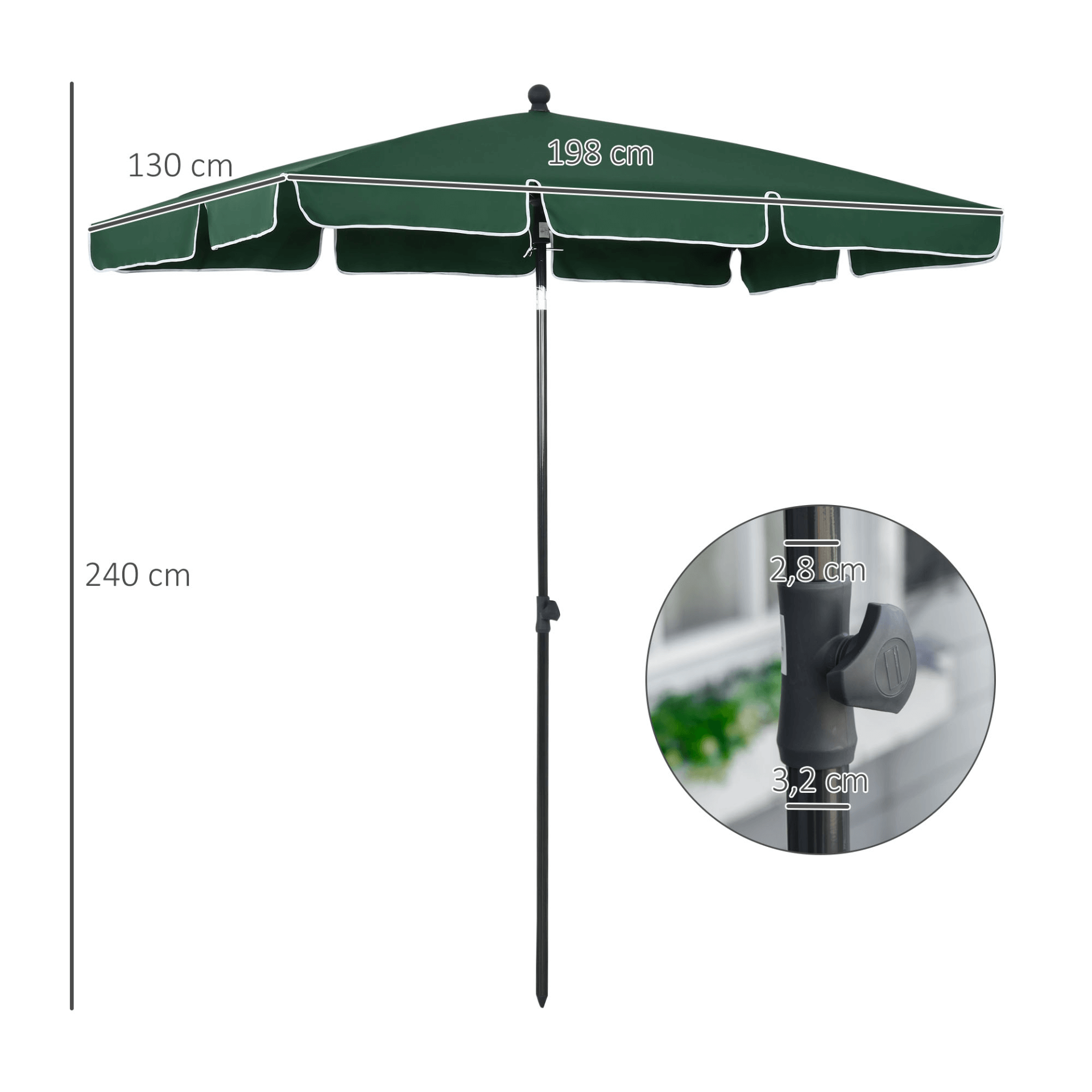 Aluminium Sun Parasol - Tilting Garden Umbrella, Green, Enjoy outdoor relaxation with a 2M x 1.25M tilting garden umbrella made from durable aluminium. Provides ample shade for all your activities.