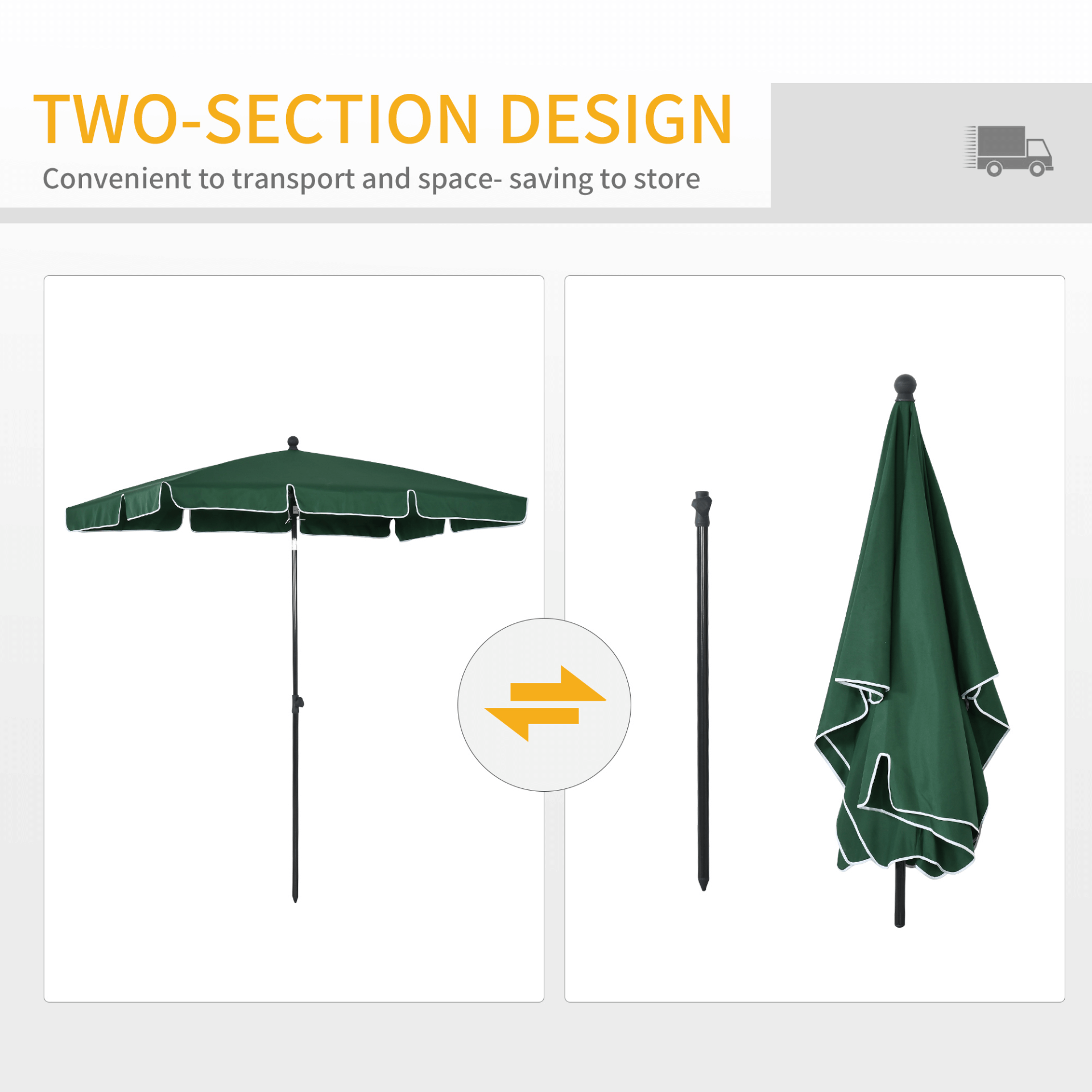 Aluminium Sun Parasol - Tilting Garden Umbrella, Green, Enjoy outdoor relaxation with a 2M x 1.25M tilting garden umbrella made from durable aluminium. Provides ample shade for all your activities.