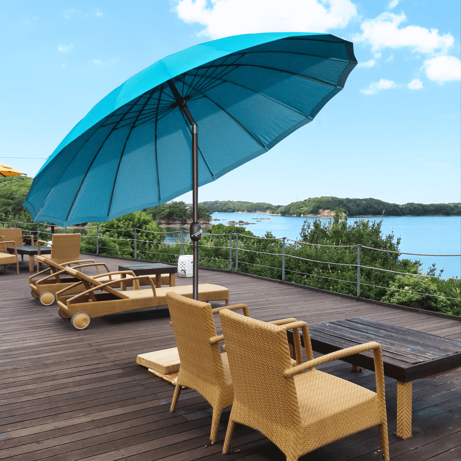 2.6m Turquoise Adjustable Parasol | Outdoor Sun Umbrella, Enhance your garden with a 2.6m turquoise adjustable parasol. Enjoy shade anytime with its tilting design and sturdy metal frame. Perfect for patios.