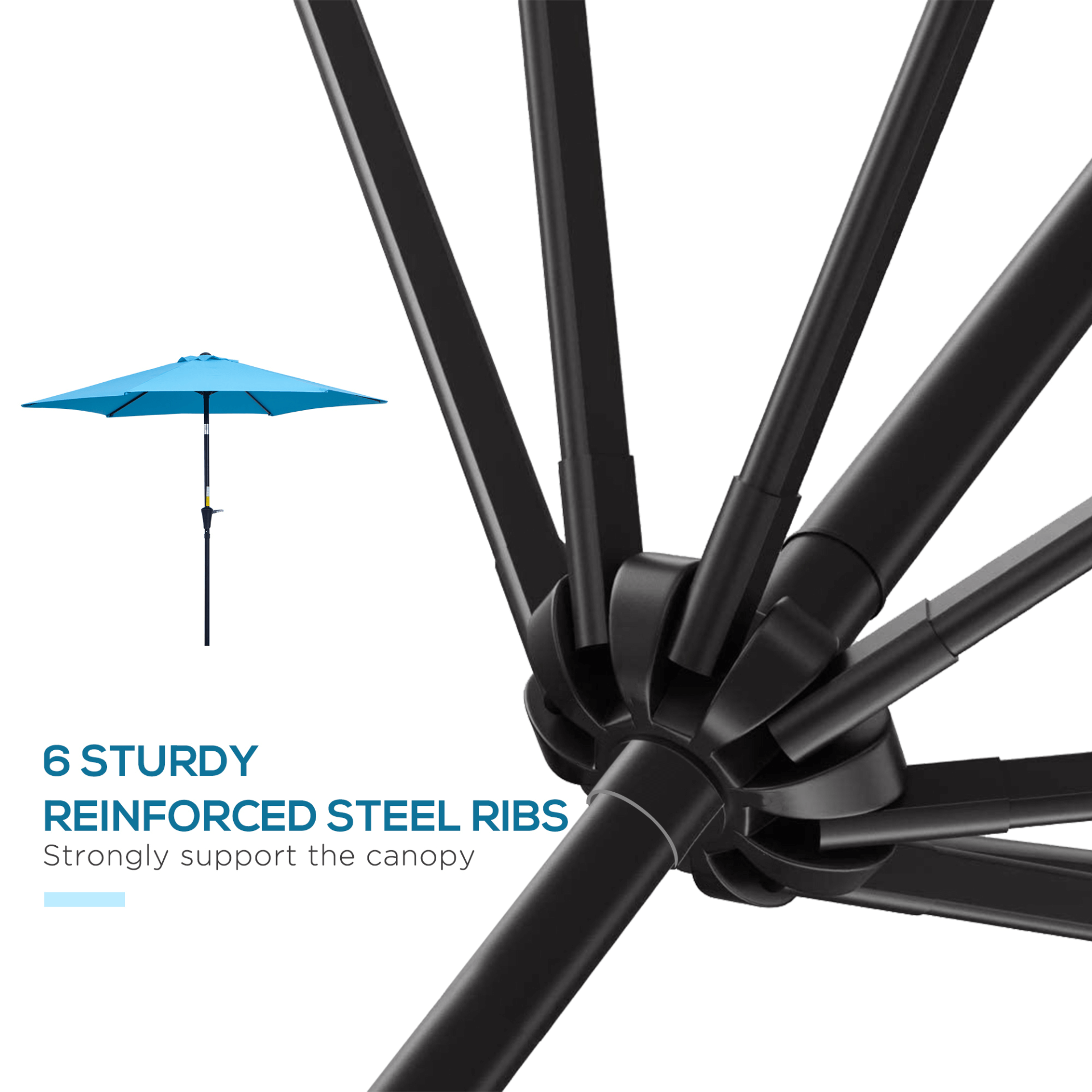 2.7M Tilting Blue Parasol - UV-Resistant Outdoor Umbrella, Upgrade your garden with the 2.7M Blue Tilting Parasol. Features a durable aluminum frame, UV-resistant fabric, and adjustable tilt for perfect shading.