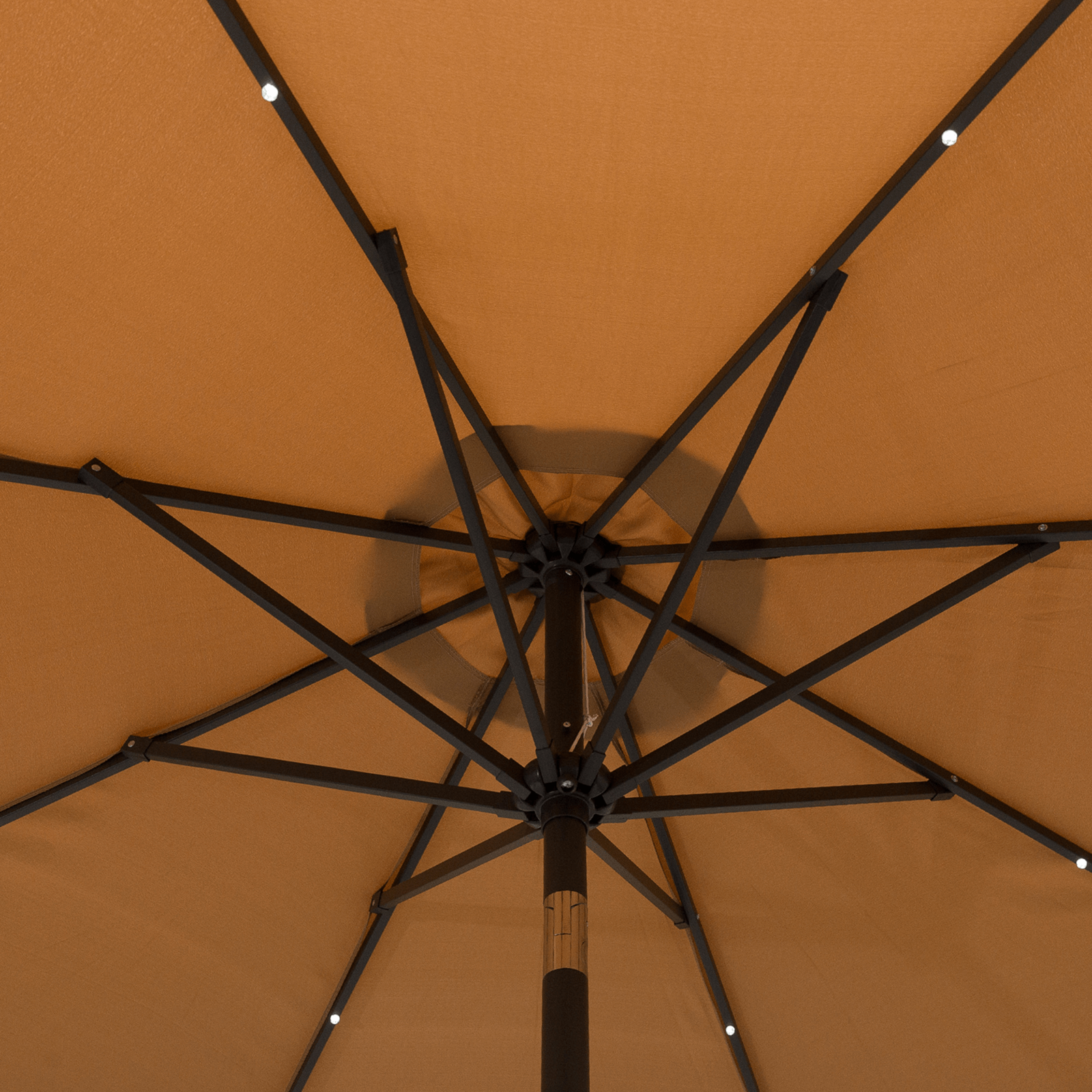 2.7m Patio Garden Umbrella with LED Lights - Brown, Durable, UV-resistant 2.7m patio umbrella with tilt crank & 24 LED lights. Perfect for providing ample shade in your garden, patio, or backyard.