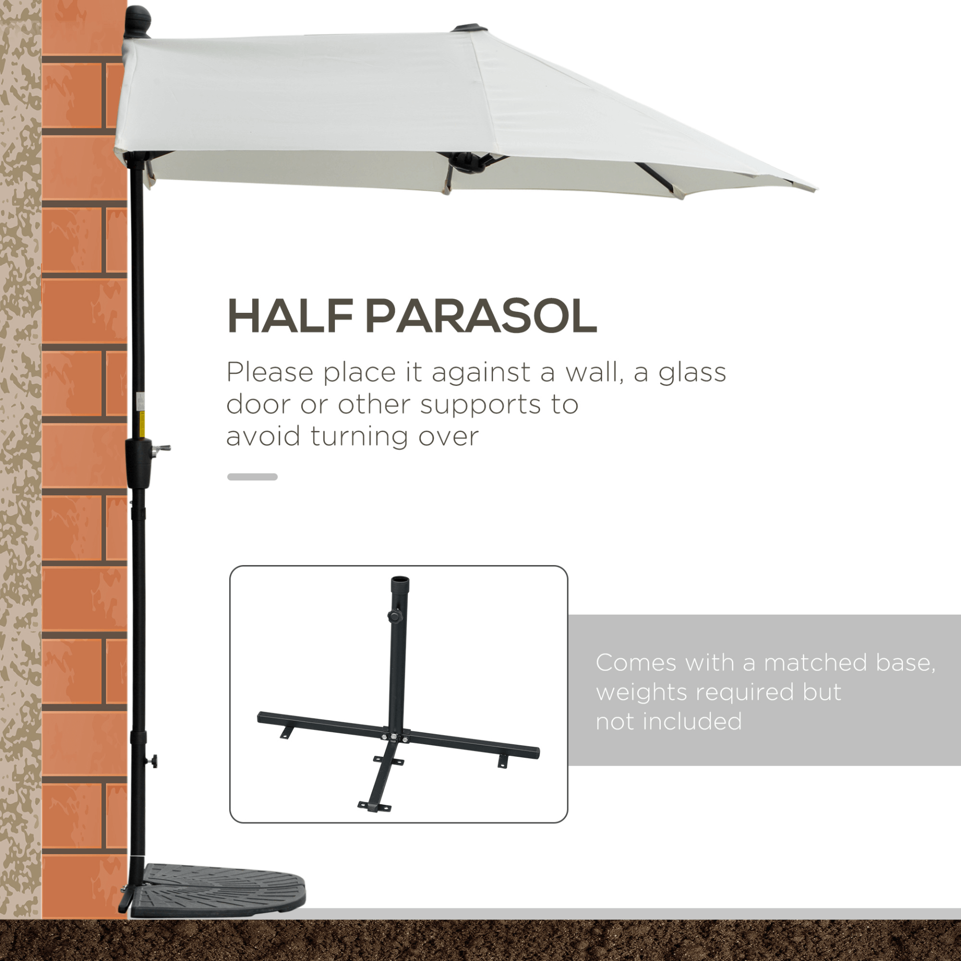 2m Half Parasol Umbrella - Stylish Shade Solution, Discover the 2m Half Parasol Market Umbrella in Cream White, perfect for small gardens, balconies, and patios. Enjoy ample shade with its innovative design.