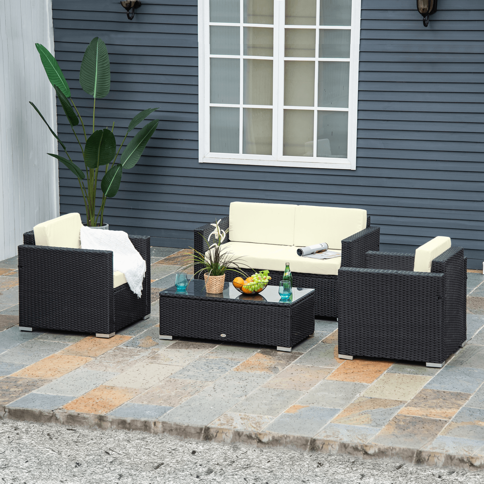 4-Piece Wicker Steel Rattan Sofa Set - Stylish Furniture, Upgrade your garden with this durable 4-piece wicker steel rattan sofa set. Perfect for outdoor lounging and parties. Versatile layouts for any space.