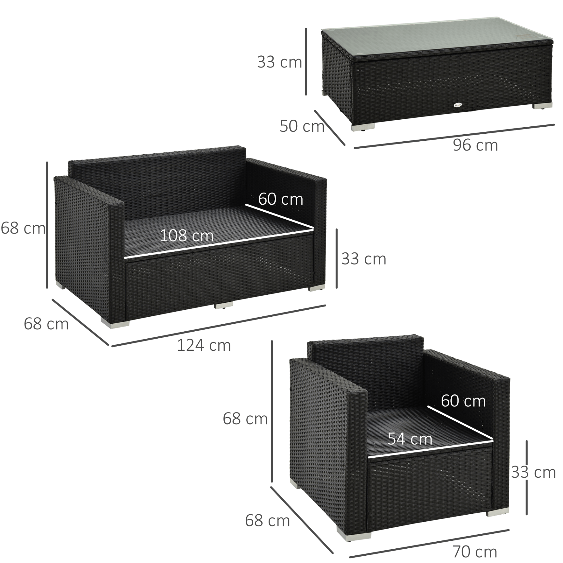 4-Piece Wicker Steel Rattan Sofa Set - Stylish Furniture, Upgrade your garden with this durable 4-piece wicker steel rattan sofa set. Perfect for outdoor lounging and parties. Versatile layouts for any space.