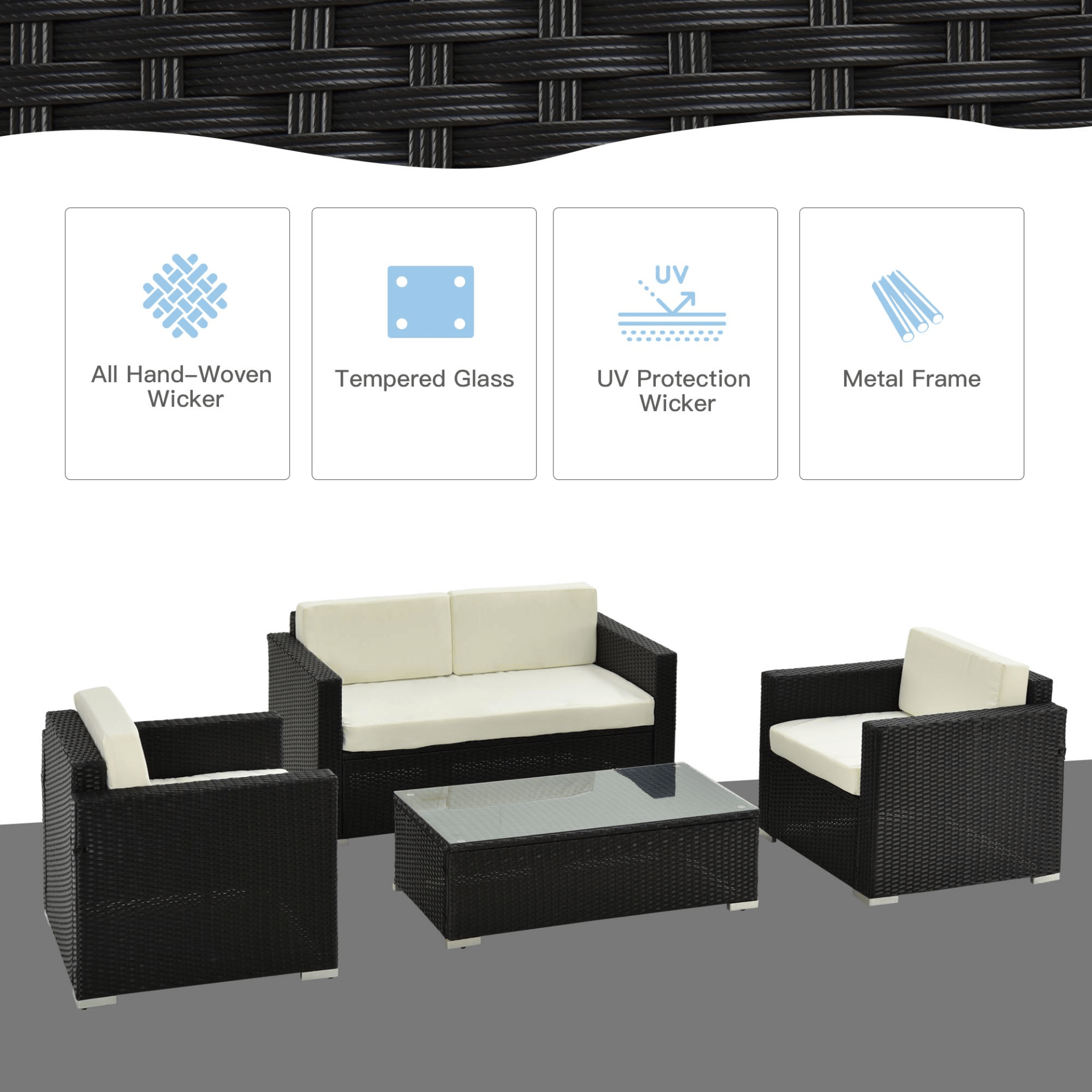 4-Piece Wicker Steel Rattan Sofa Set - Stylish Furniture, Upgrade your garden with this durable 4-piece wicker steel rattan sofa set. Perfect for outdoor lounging and parties. Versatile layouts for any space.