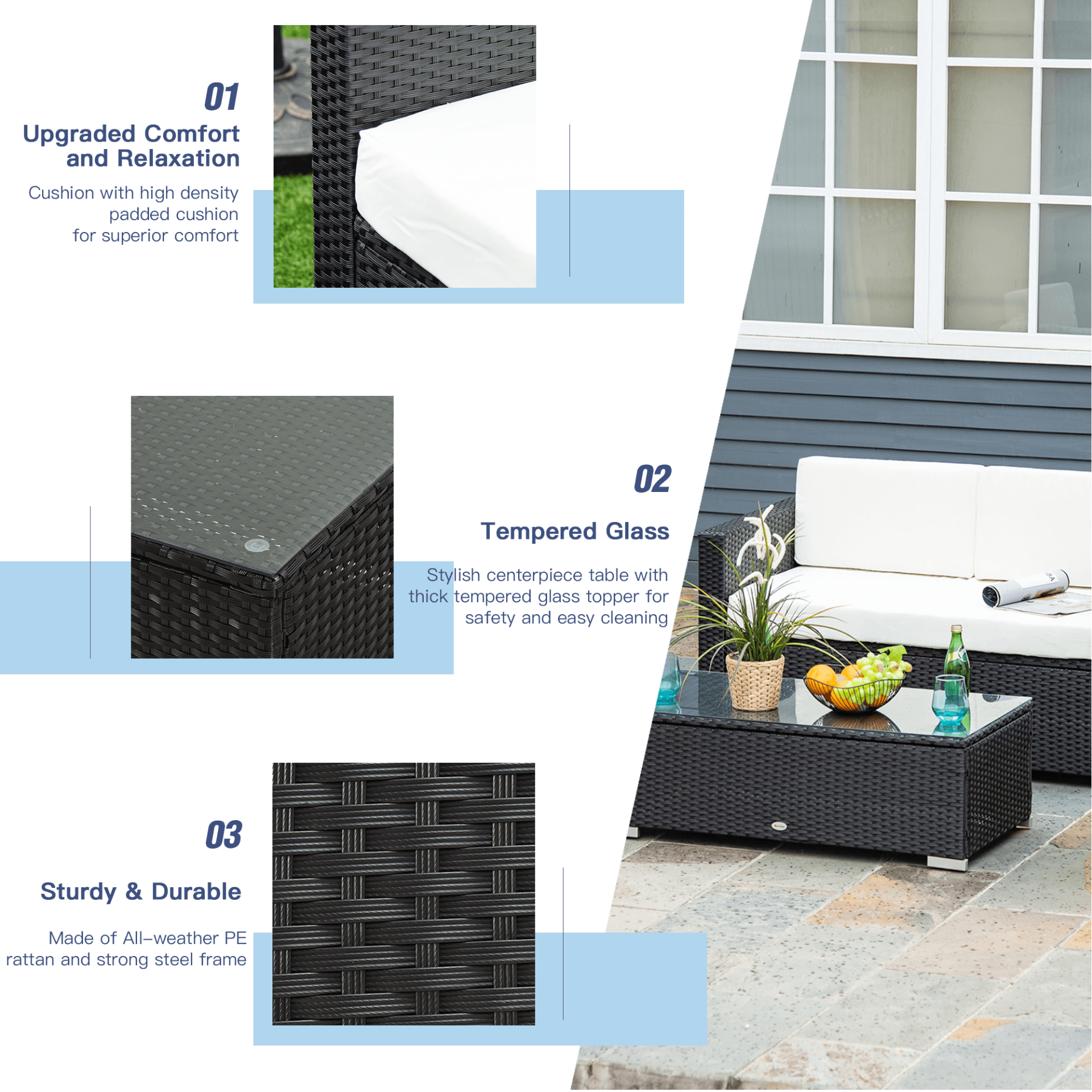 4-Piece Wicker Steel Rattan Sofa Set - Stylish Furniture, Upgrade your garden with this durable 4-piece wicker steel rattan sofa set. Perfect for outdoor lounging and parties. Versatile layouts for any space.