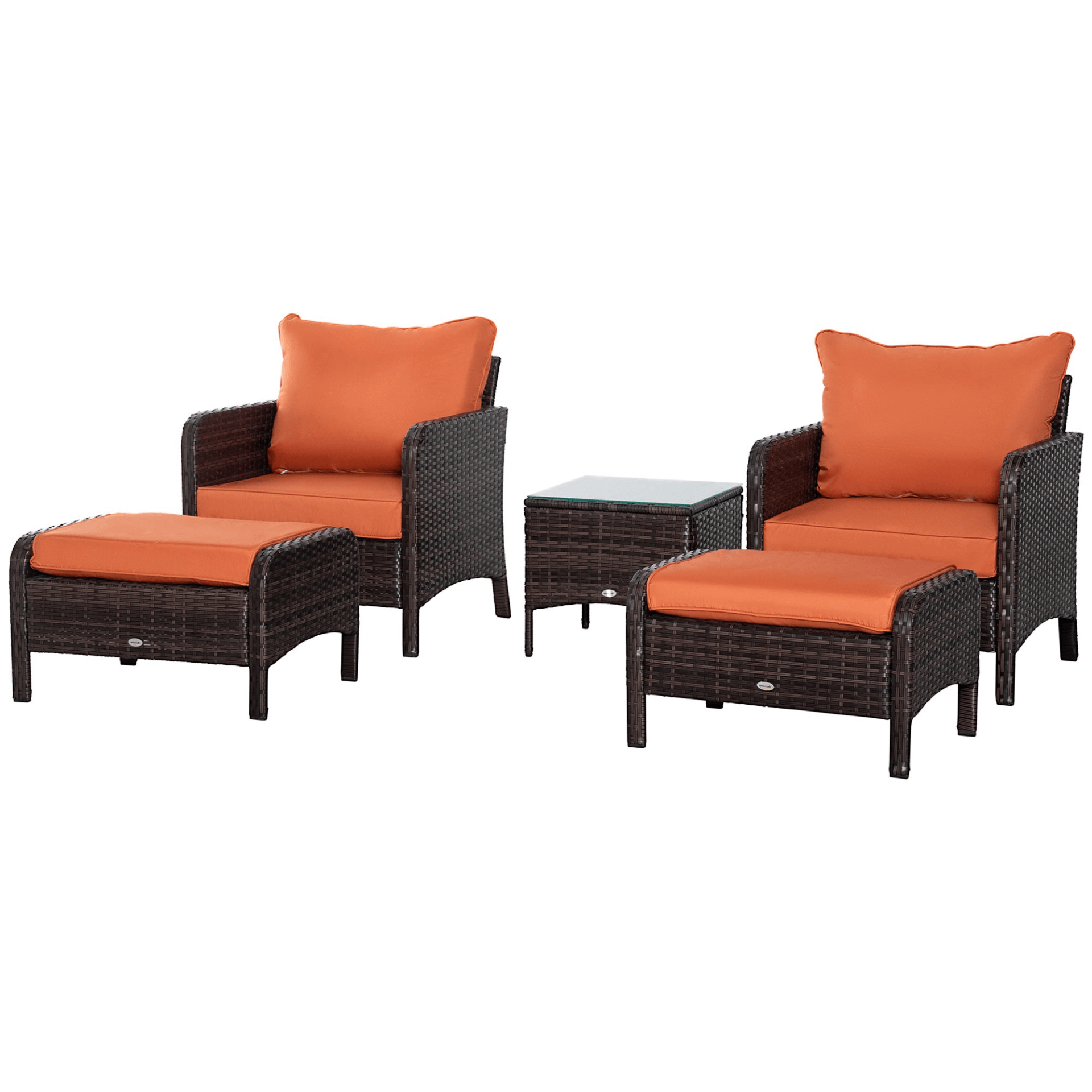 5 Pcs PE Rattan Garden Furniture Set - Stylish & Comfortable, Enhance your garden with the Outsunny 5 Pcs PE Rattan Set. Includes two armchairs, two footstools, and a coffee table. Stylish outdoor seating for any space.