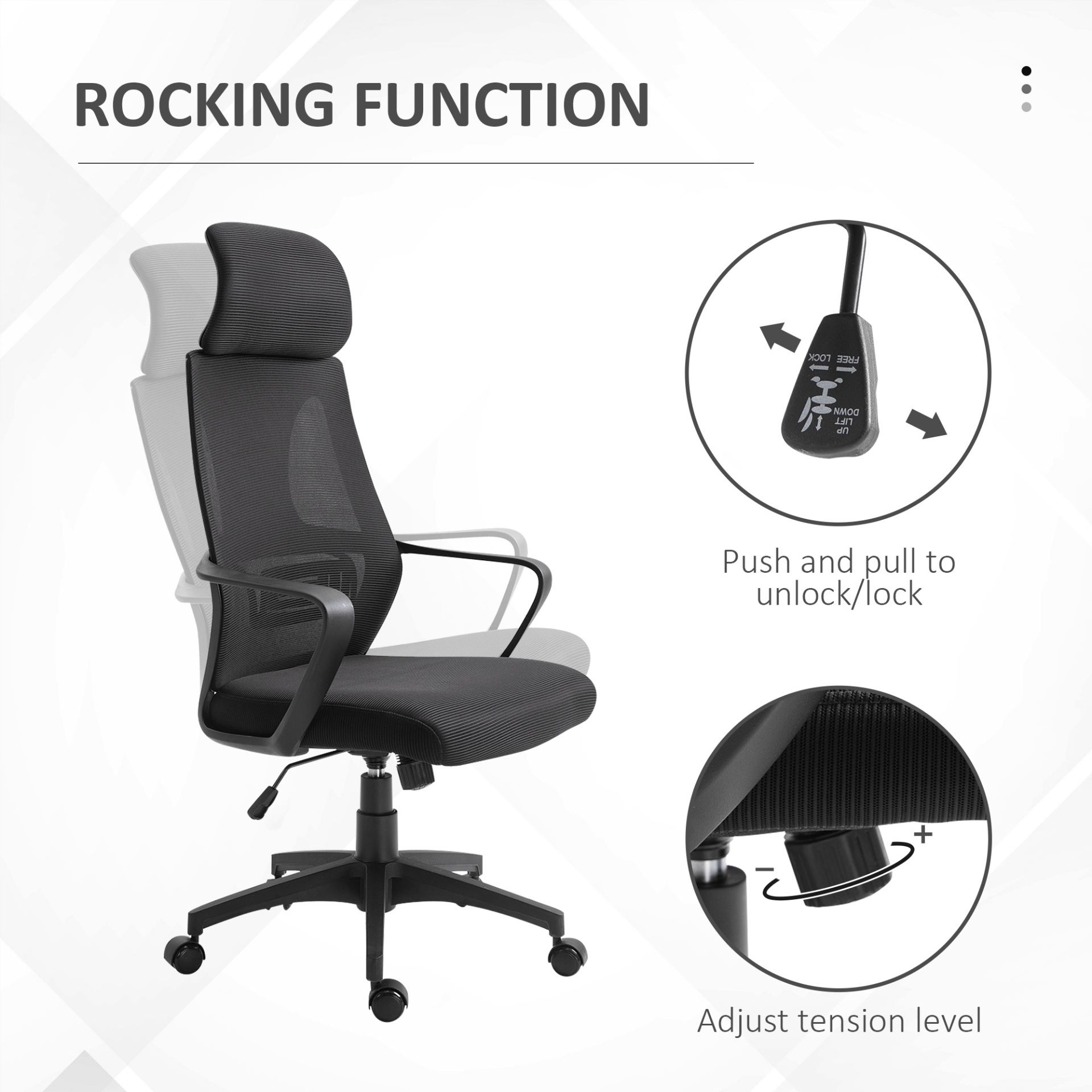 Vinsetto Ergonomic Office Chair - Adjustable Height, Upgrade your home office with Vinsetto Ergonomic Office Chair. Features adjustable headrest, high mesh back, and wheels for maximum comfort and support.