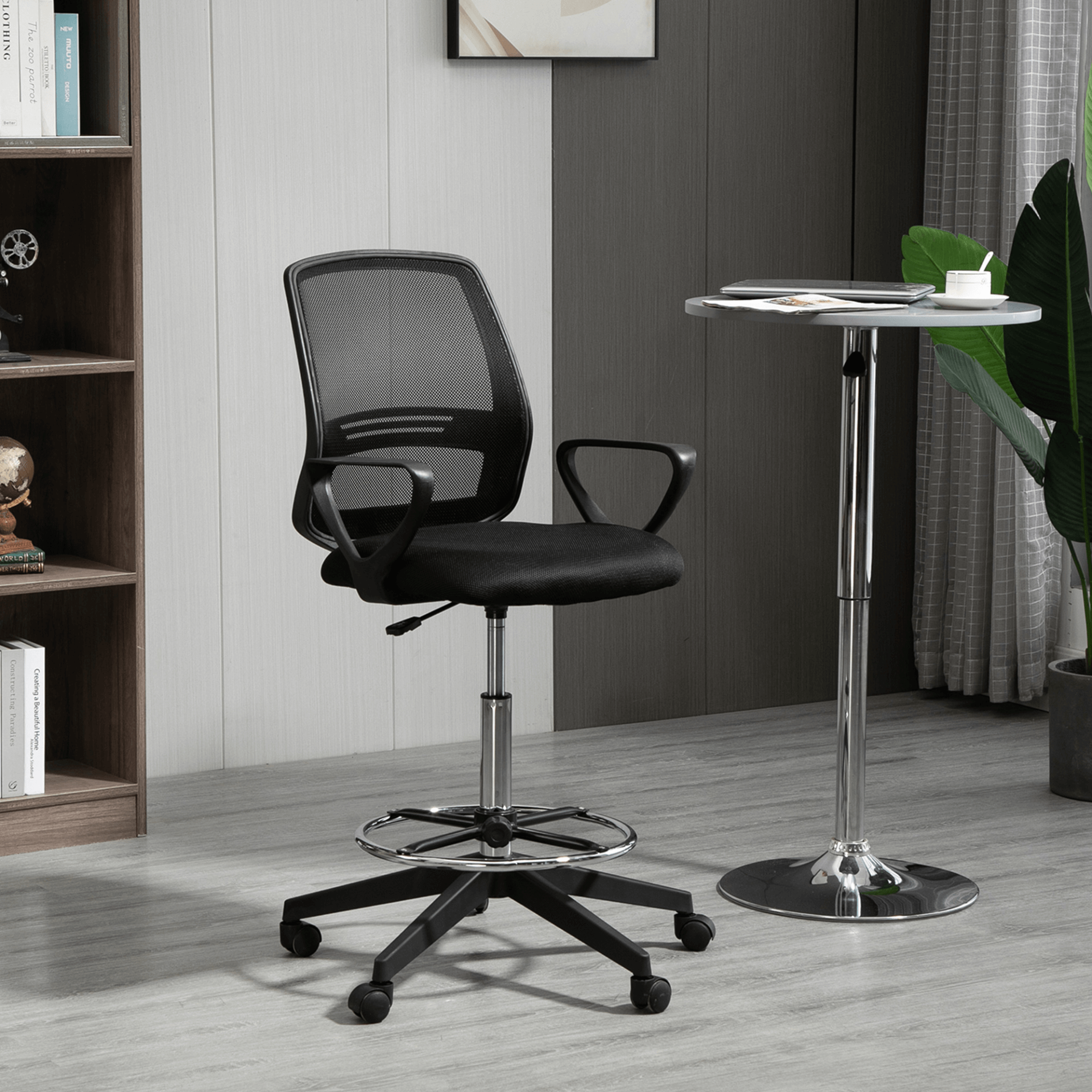 Vinsetto Ergonomic Mesh Back Drafting Chair, Upgrade your office setup with Vinsetto's ergonomic mesh back drafting chair with adjustable height and footrest for comfortable and productive work.