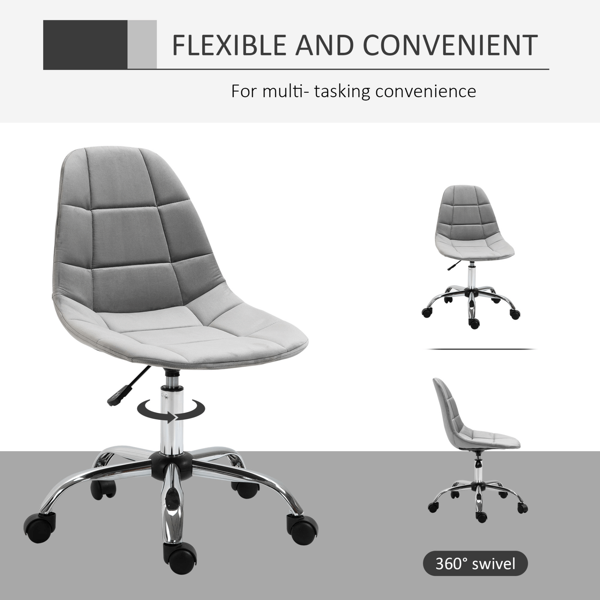 Vinsetto Ergonomic Office Chair - Grey Velvet, Upgrade your home office with the Vinsetto Ergonomic Office Chair. Features sleek design, adjustable height, smooth wheels, and optimal support.