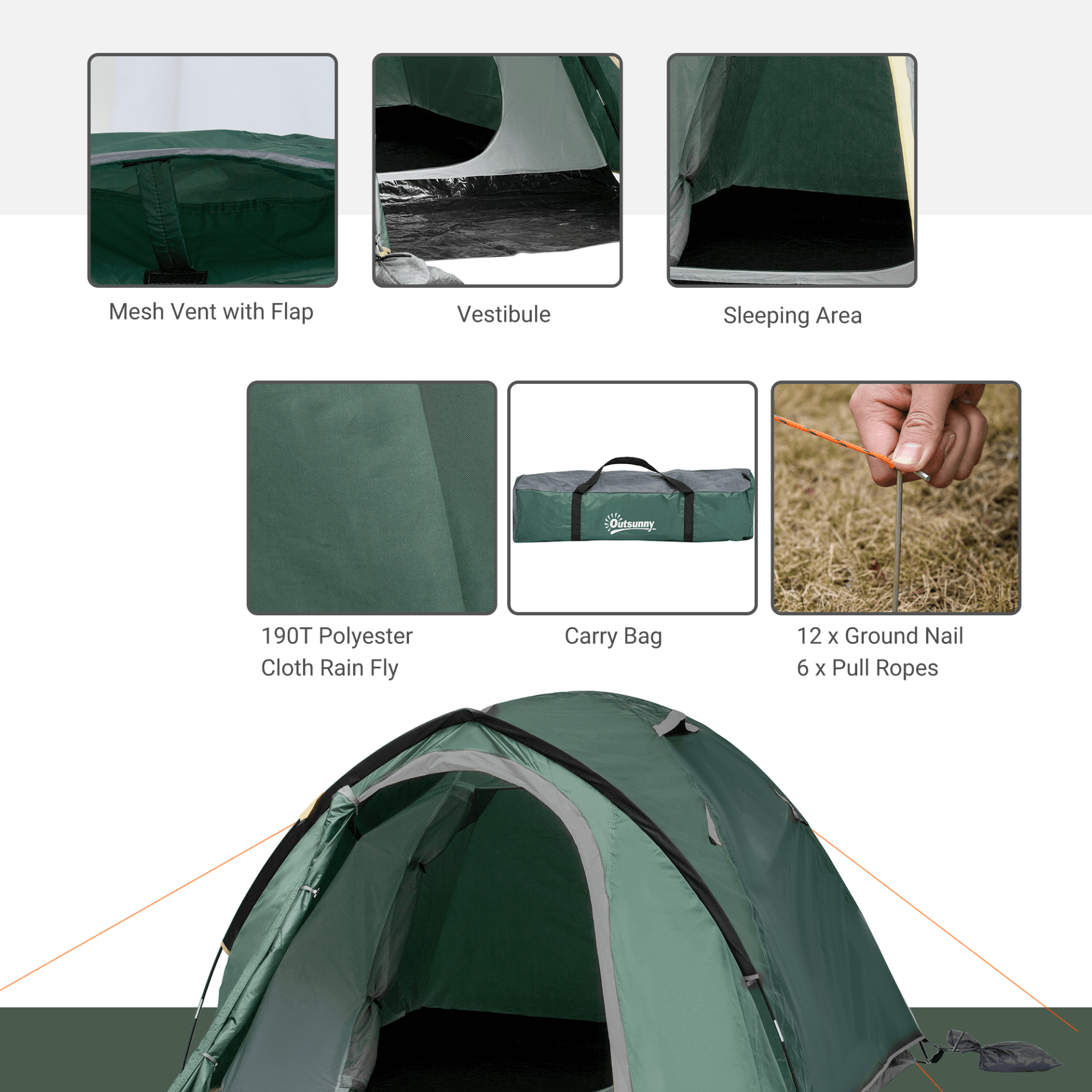 Weatherproof 2-3 Person Dome Camping Tent | Outsunny, Explore nature with the weatherproof, lightweight 2-3 person dome camping tent by Outsunny. Perfect for camping, hiking, and fishing adventures.