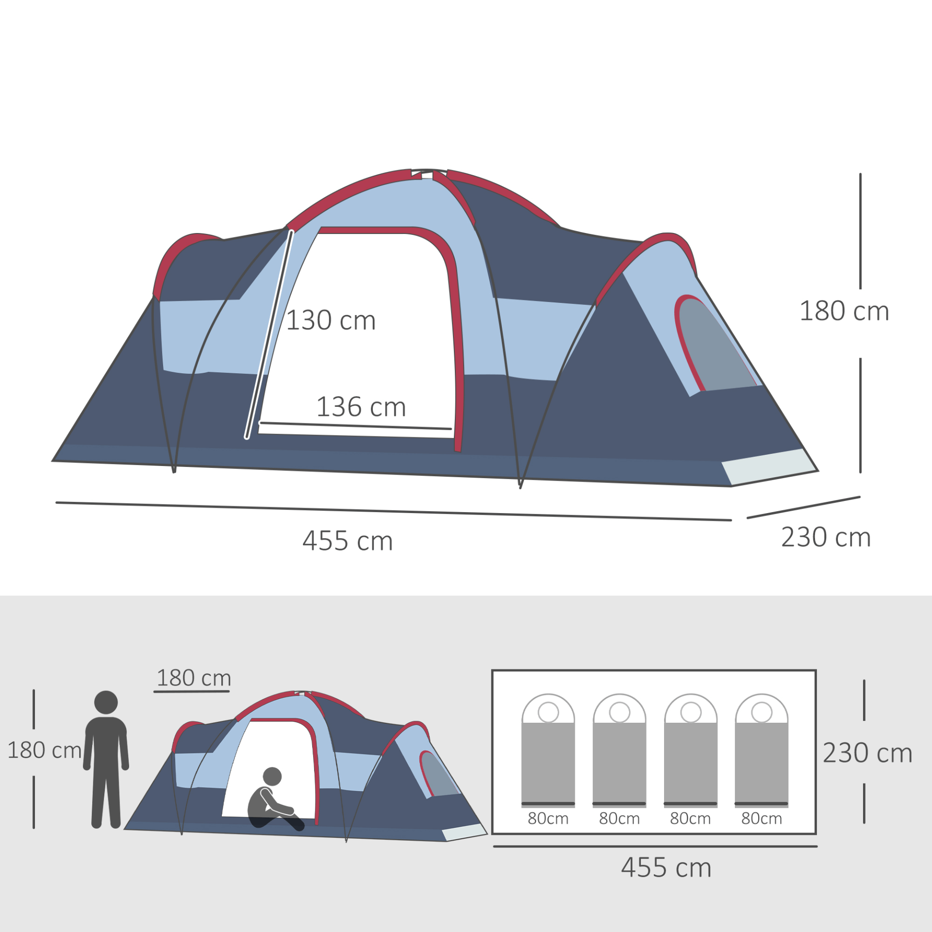 5-6 Man Dome Camping Tent - Grey, Explore the outdoors with our 5-6 Man Dome Camping Tent. Spacious, durable, and rust-resistant, perfect for group adventures.