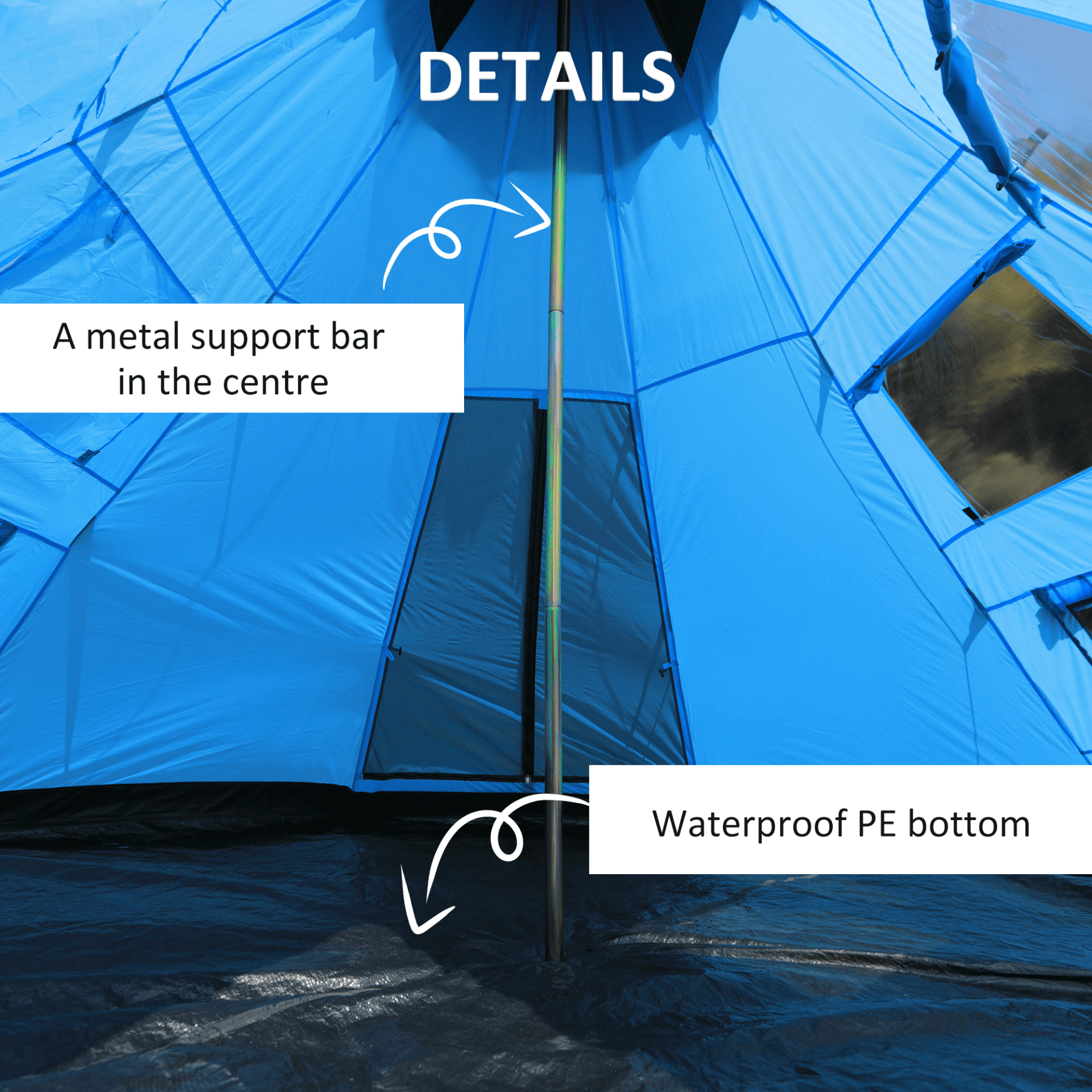 6 Men Tipi Tent with Mesh Windows & Carry Bag - Blue, Discover the Outsunny 6 Men Tipi Tent, perfect for family camping, hiking, or festivals. Easy setup, durable, and comfortable.