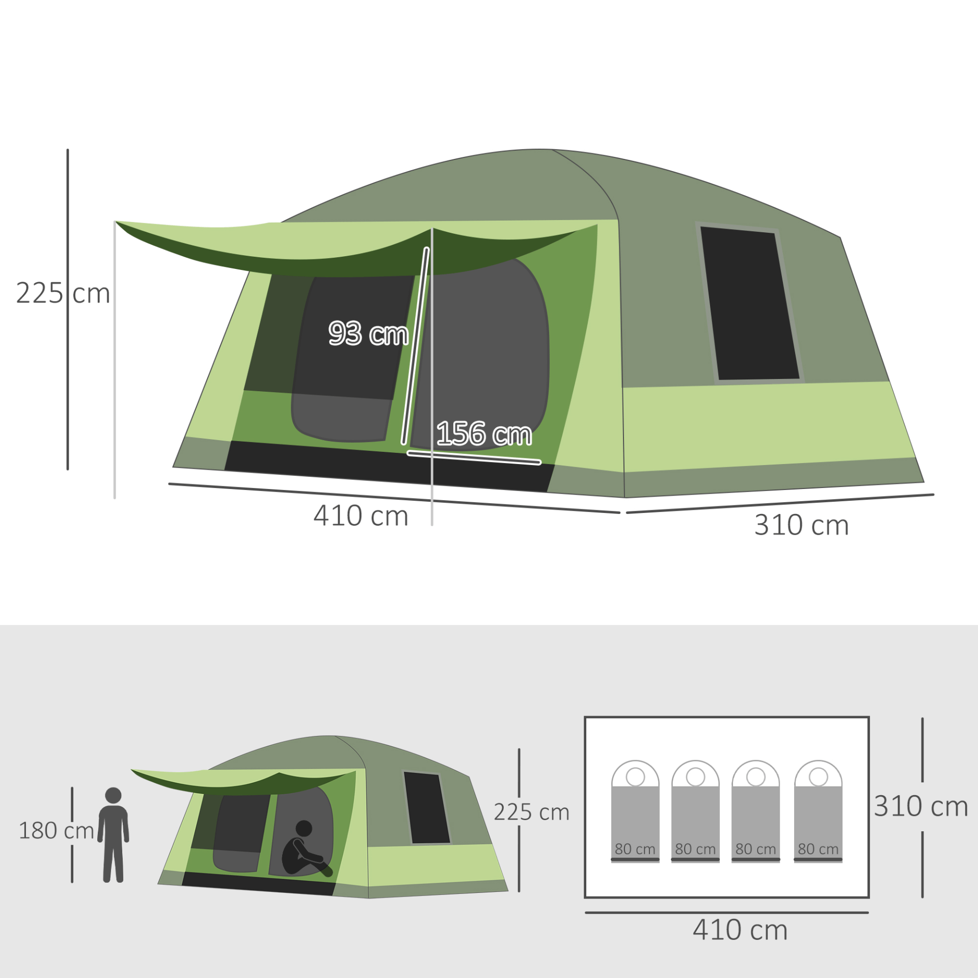 Two Room Dome Tent - Spacious Porch, Fits 4-8 People, Enjoy camping with family or friends in our Outsunny Two Room Dome Tent. Comfortably fits 4-8 people with a spacious porch. Perfect for outdoor adventures!