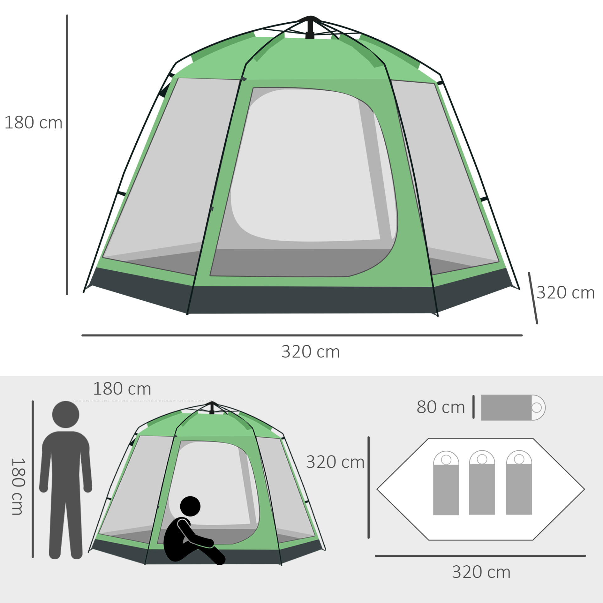 Spacious 6 Person Pop Up Camping Tent - Green, Enjoy family adventures with this spacious and durable 6 person pop up camping tent. Quick set-up for great outdoor trips. Ideal for camping, hiking, and more.