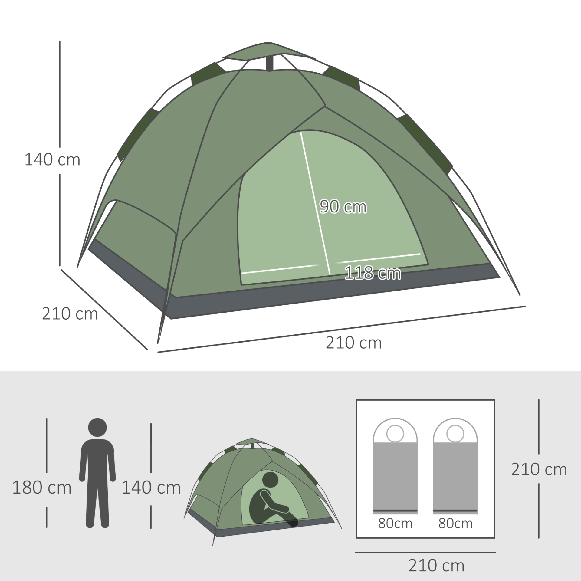 2 Person Pop Up Tent - Portable Double Layer Shelter, Enjoy hassle-free camping with our 2 Person Pop Up Tent. Quick setup, portable, and perfect for festivals, hiking, and family trips. Stay comfortable outdoors!