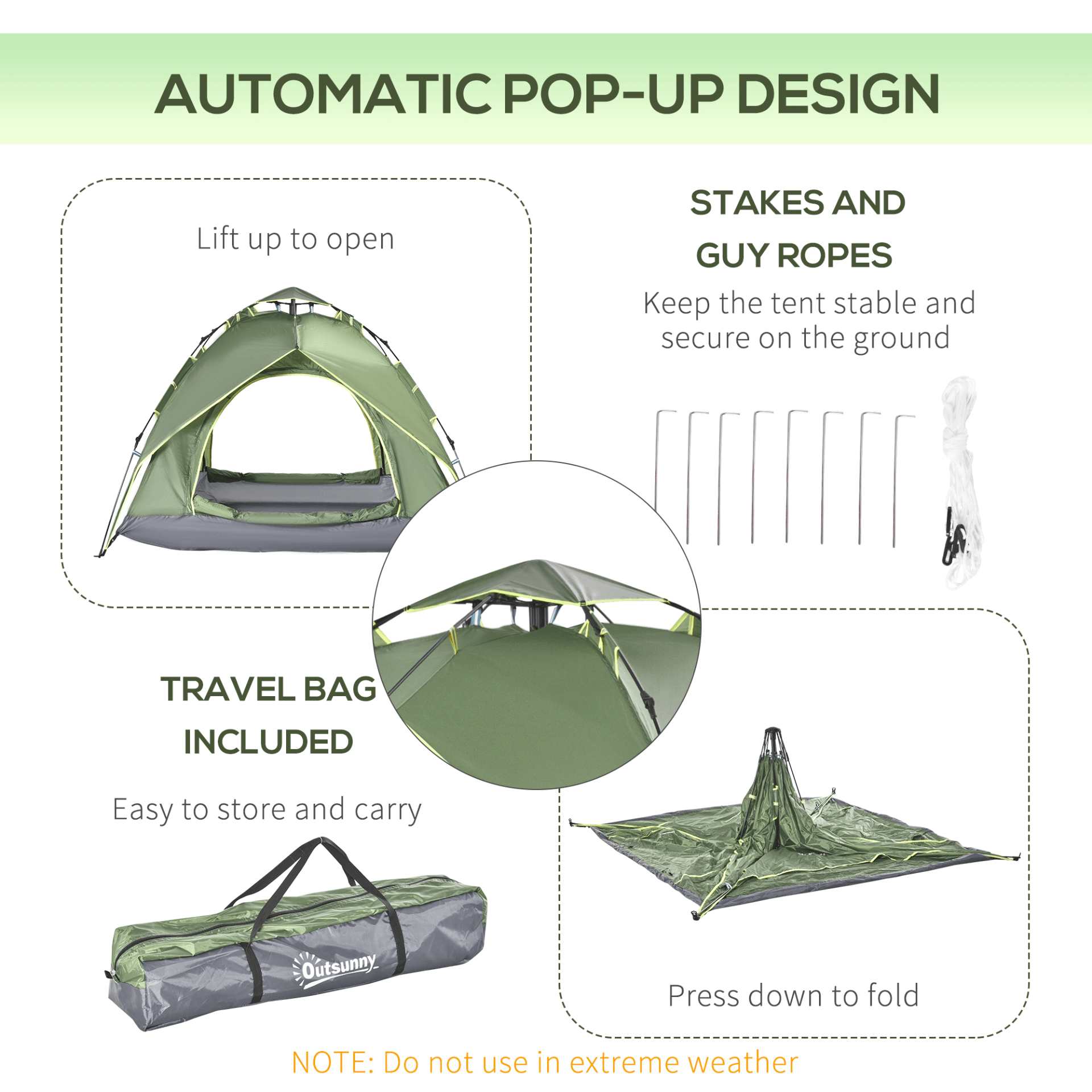 2 Person Pop Up Tent - Portable Double Layer Shelter, Enjoy hassle-free camping with our 2 Person Pop Up Tent. Quick setup, portable, and perfect for festivals, hiking, and family trips. Stay comfortable outdoors!