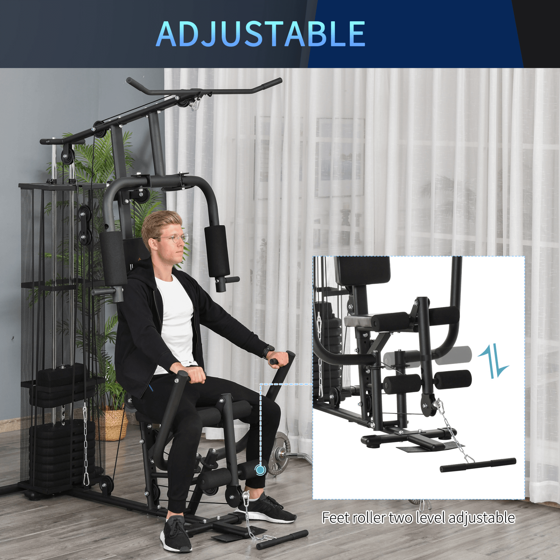 Home Gym Workout Station - 45Kg Weight Stack, Elevate your home fitness with a full-body workout system featuring a 45Kg weight stack. Versatile and designed for convenience in your gym setup.