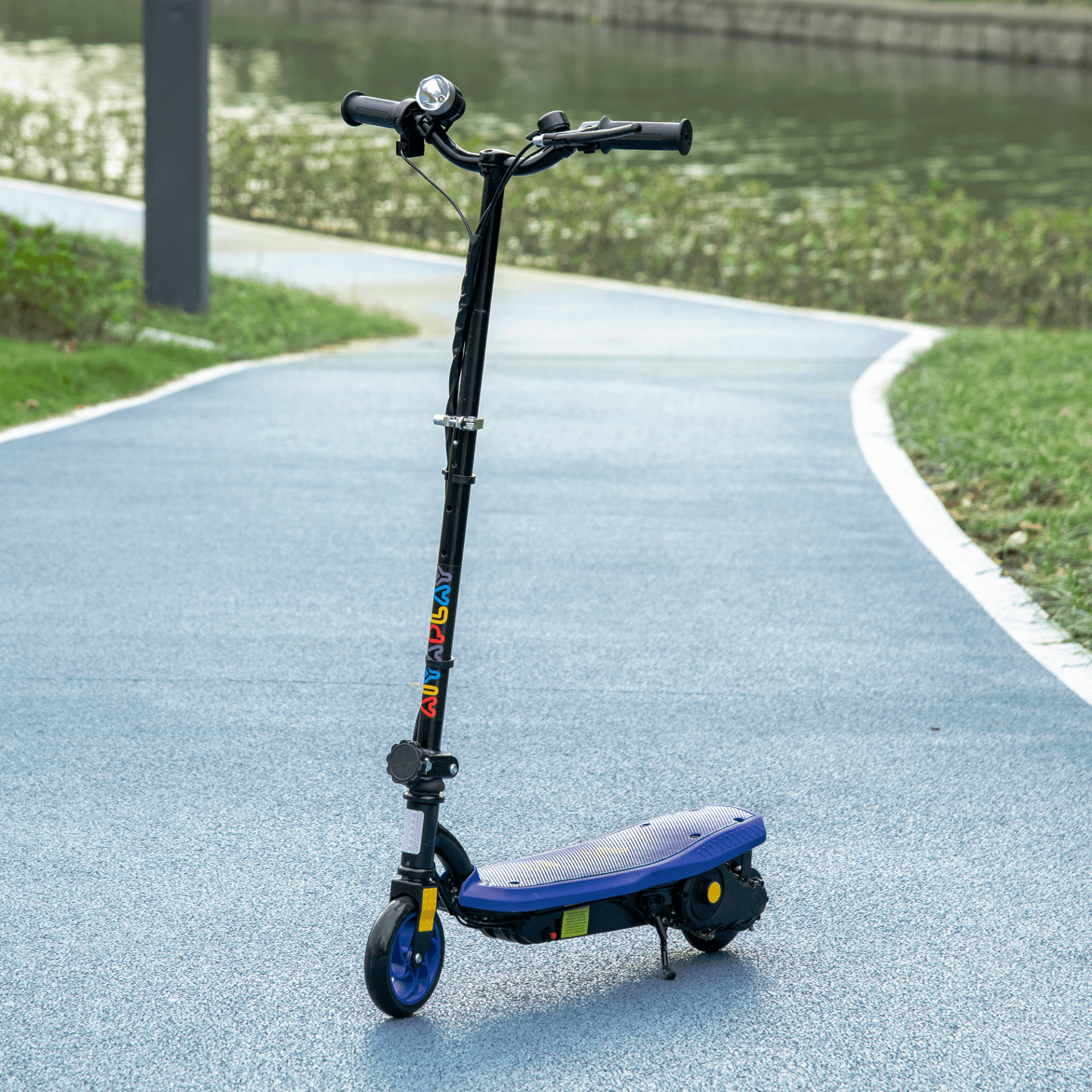 120W Folding Electric Scooter for Kids 7-14 - Blue, Explore with the HOMCOM Folding Electric Scooter - perfect for 7-14 yr olds. Features 120W motor, LED headlight & adjustable height. Safe & stylish ride.