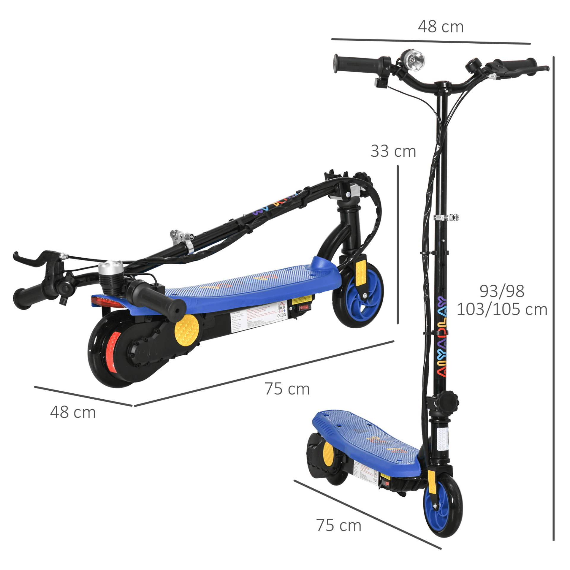 120W Folding Electric Scooter for Kids 7-14 - Blue, Explore with the HOMCOM Folding Electric Scooter - perfect for 7-14 yr olds. Features 120W motor, LED headlight & adjustable height. Safe & stylish ride.