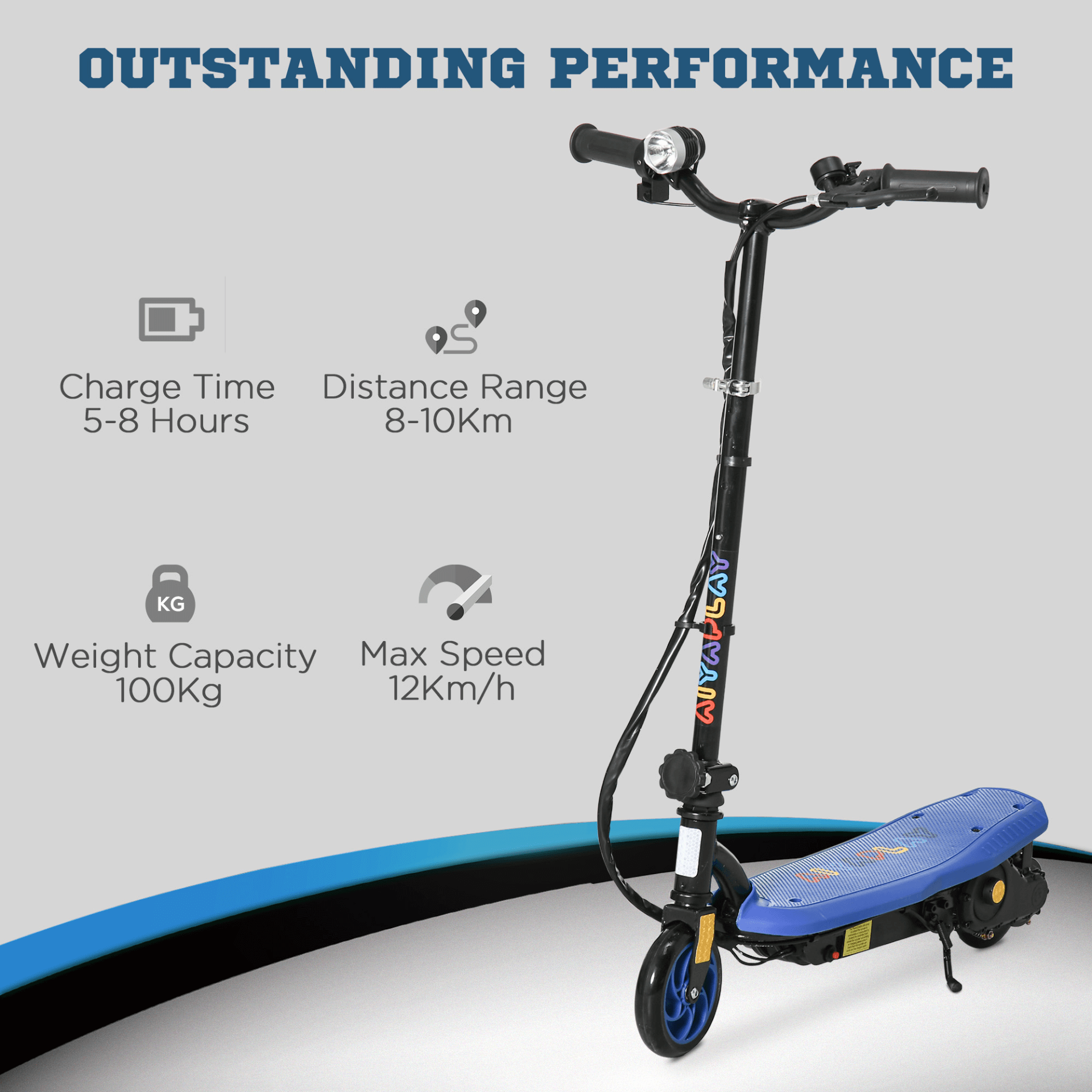 120W Folding Electric Scooter for Kids 7-14 - Blue, Explore with the HOMCOM Folding Electric Scooter - perfect for 7-14 yr olds. Features 120W motor, LED headlight & adjustable height. Safe & stylish ride.