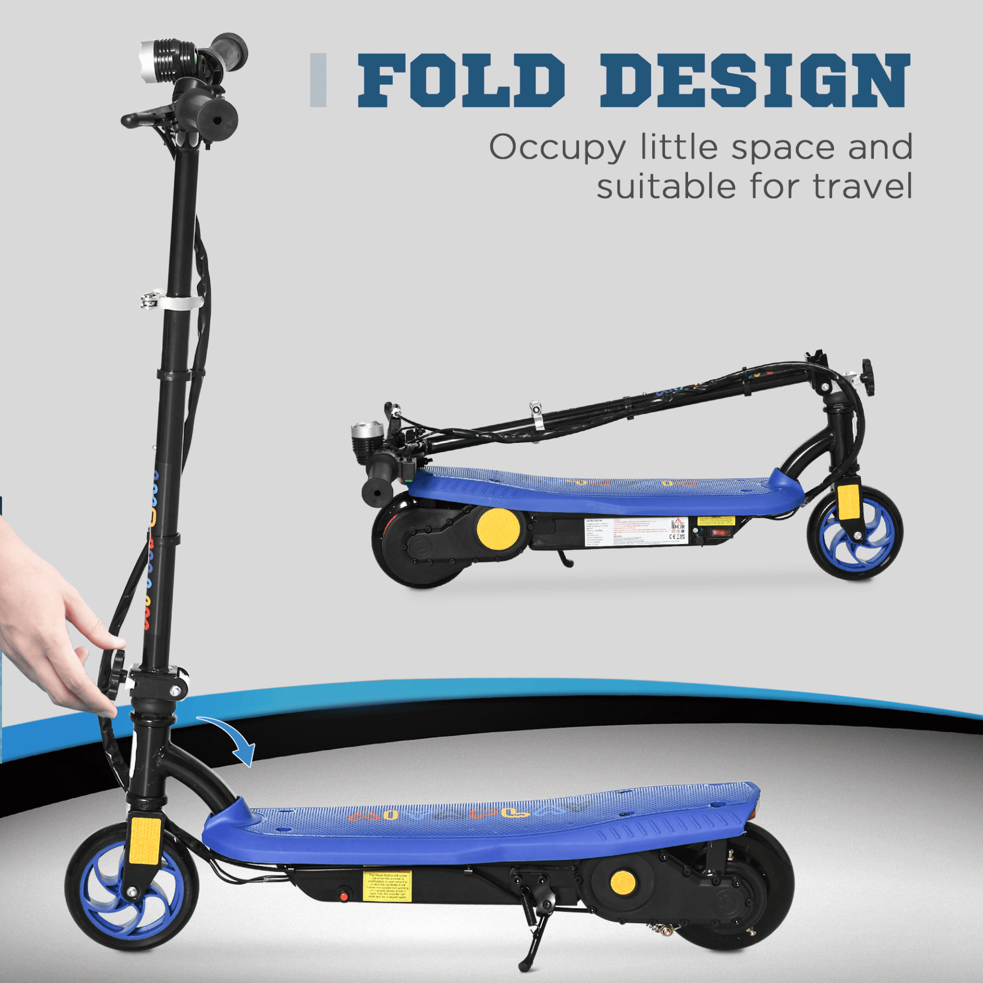 120W Folding Electric Scooter for Kids 7-14 - Blue, Explore with the HOMCOM Folding Electric Scooter - perfect for 7-14 yr olds. Features 120W motor, LED headlight & adjustable height. Safe & stylish ride.