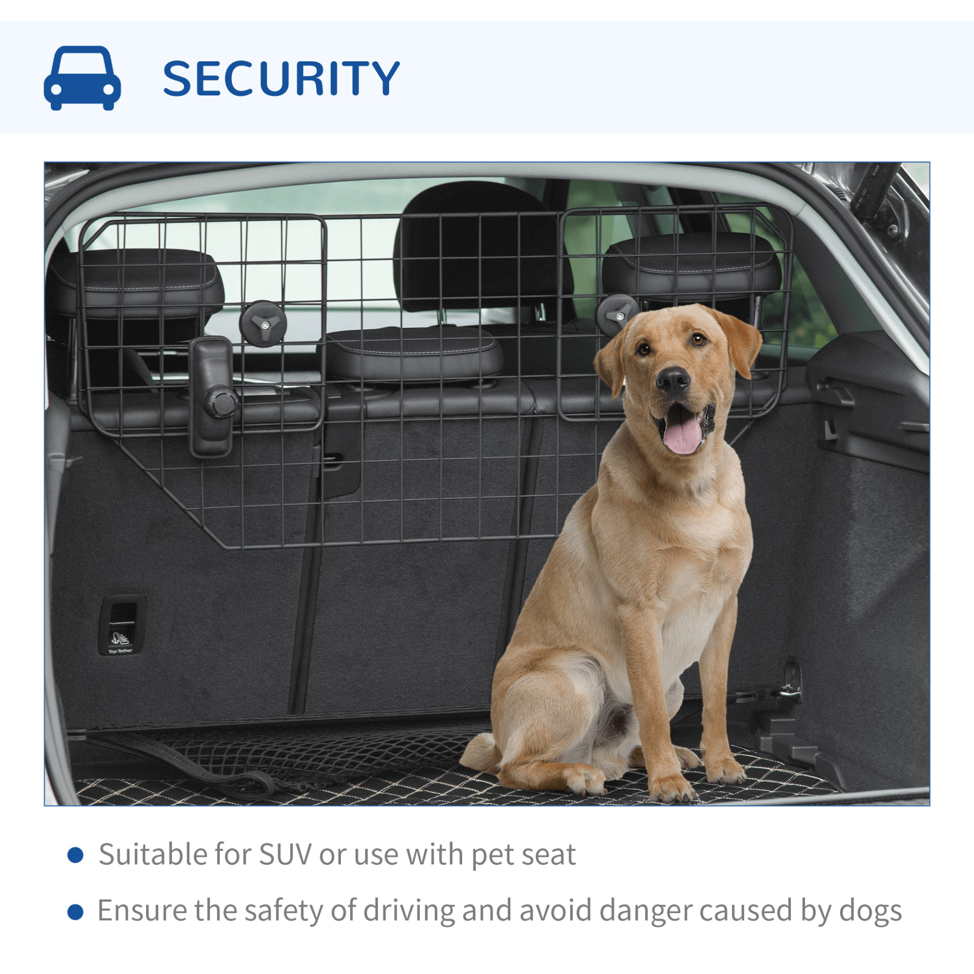 PawHut Adjustable Dog Guard for Cars - Safe Pet Barrier, Keep pets secure in your car with the PawHut Adjustable Dog Guard. Durable, easy to install, and fits 90-120cm vehicles for safer journeys.