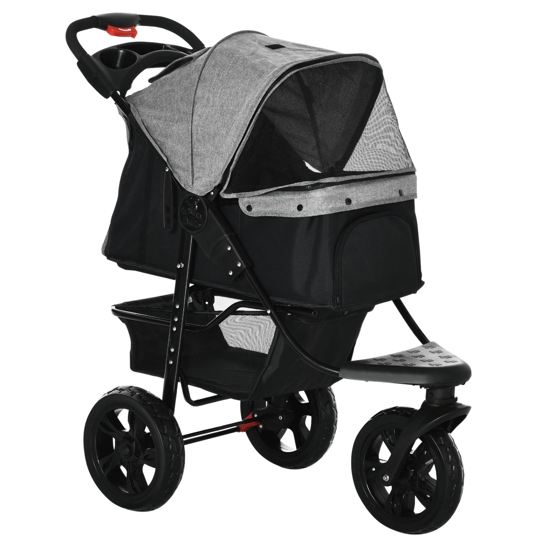 Folding Pet Stroller - 3 Wheel Dog Jogger, Adjustable Canopy, Discover the Folding Pet Stroller. Perfect for outings, it features lockable wheels, adjustable canopy, storage, and a mesh window for your pet's comfort.