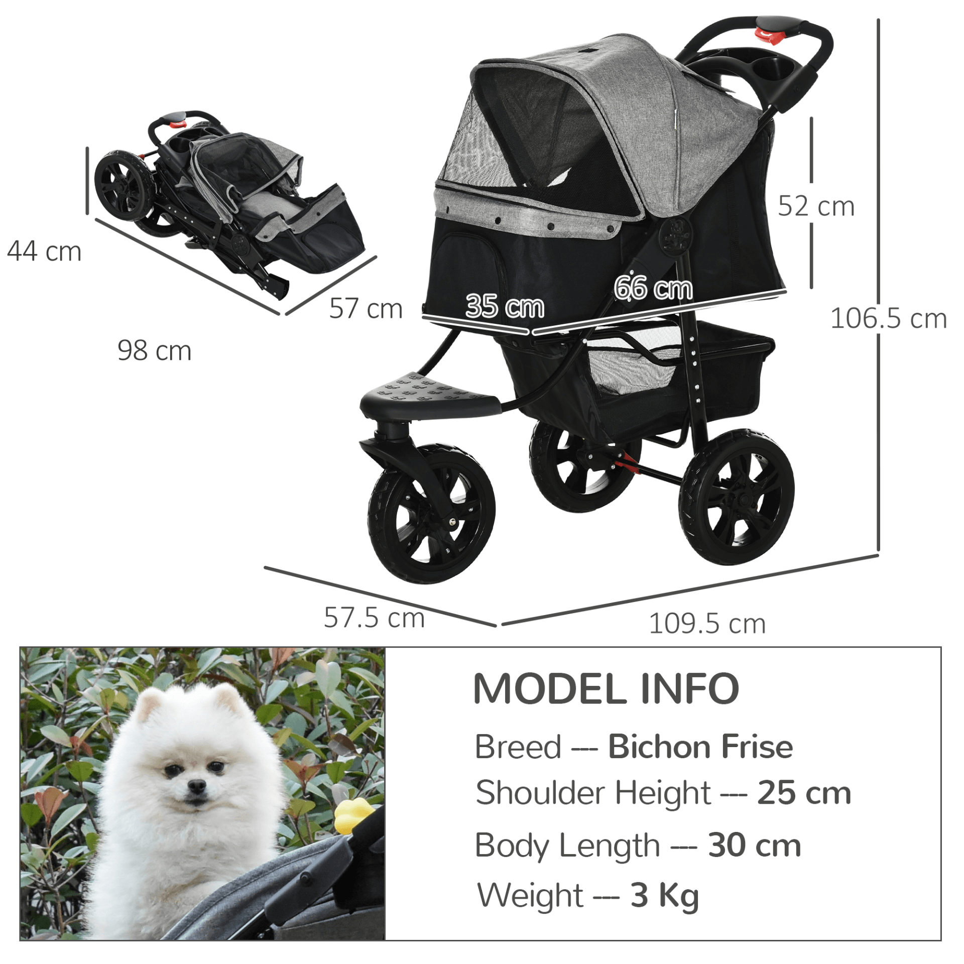 Folding Pet Stroller - 3 Wheel Dog Jogger, Adjustable Canopy, Discover the Folding Pet Stroller. Perfect for outings, it features lockable wheels, adjustable canopy, storage, and a mesh window for your pet's comfort.