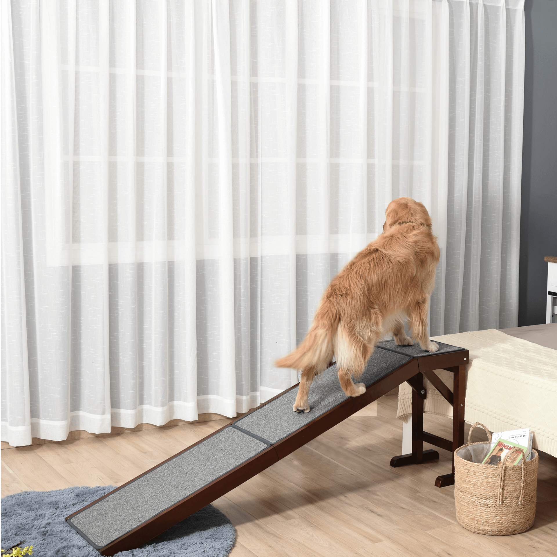 PawHut Pet Ramp - Non-Slip for Dogs & Cats, Ensure your pet's safety with our PawHut Pet Ramp. Perfect for elderly or mobility-challenged pets. Sturdy, non-slip, and comfortable.