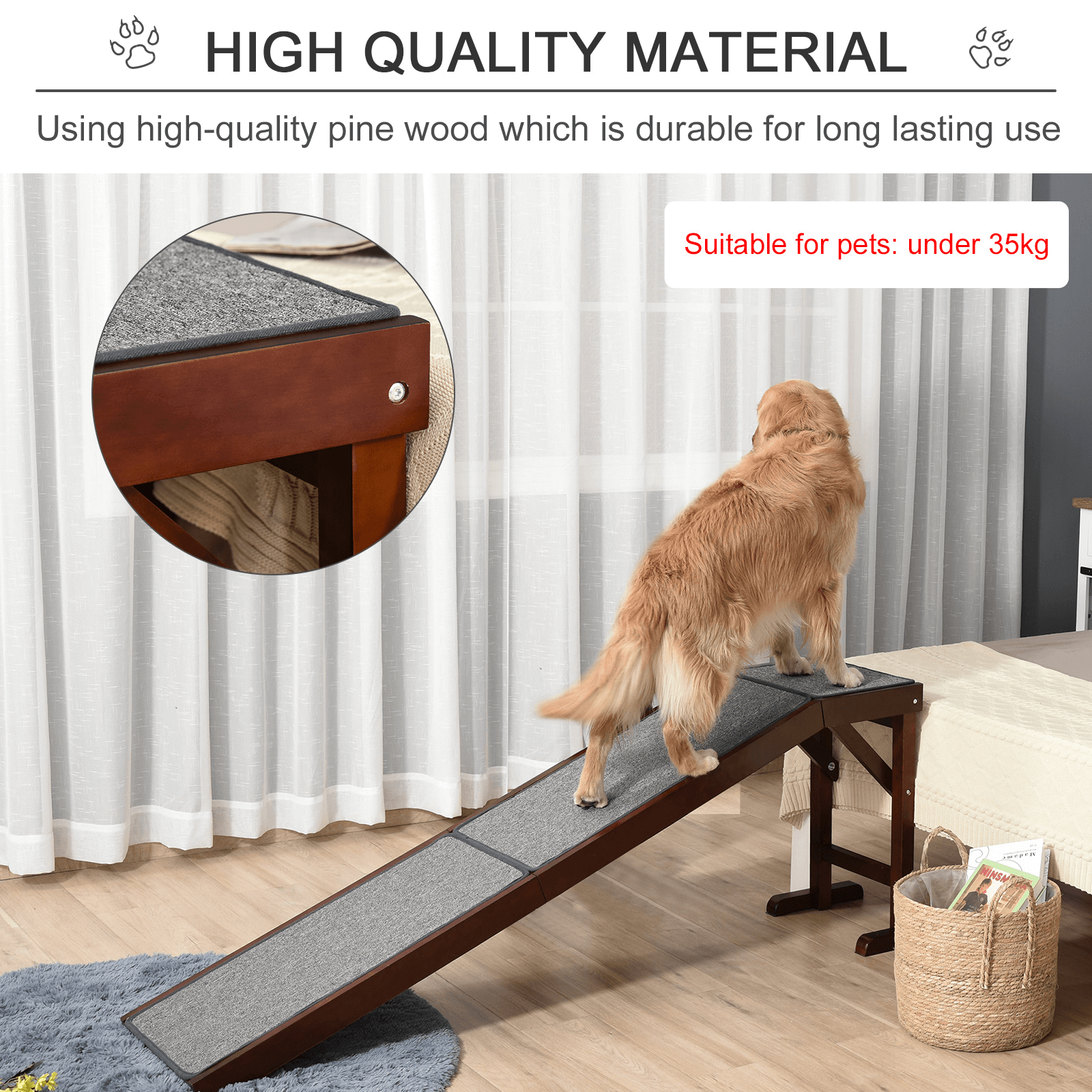 PawHut Pet Ramp - Non-Slip for Dogs & Cats, Ensure your pet's safety with our PawHut Pet Ramp. Perfect for elderly or mobility-challenged pets. Sturdy, non-slip, and comfortable.