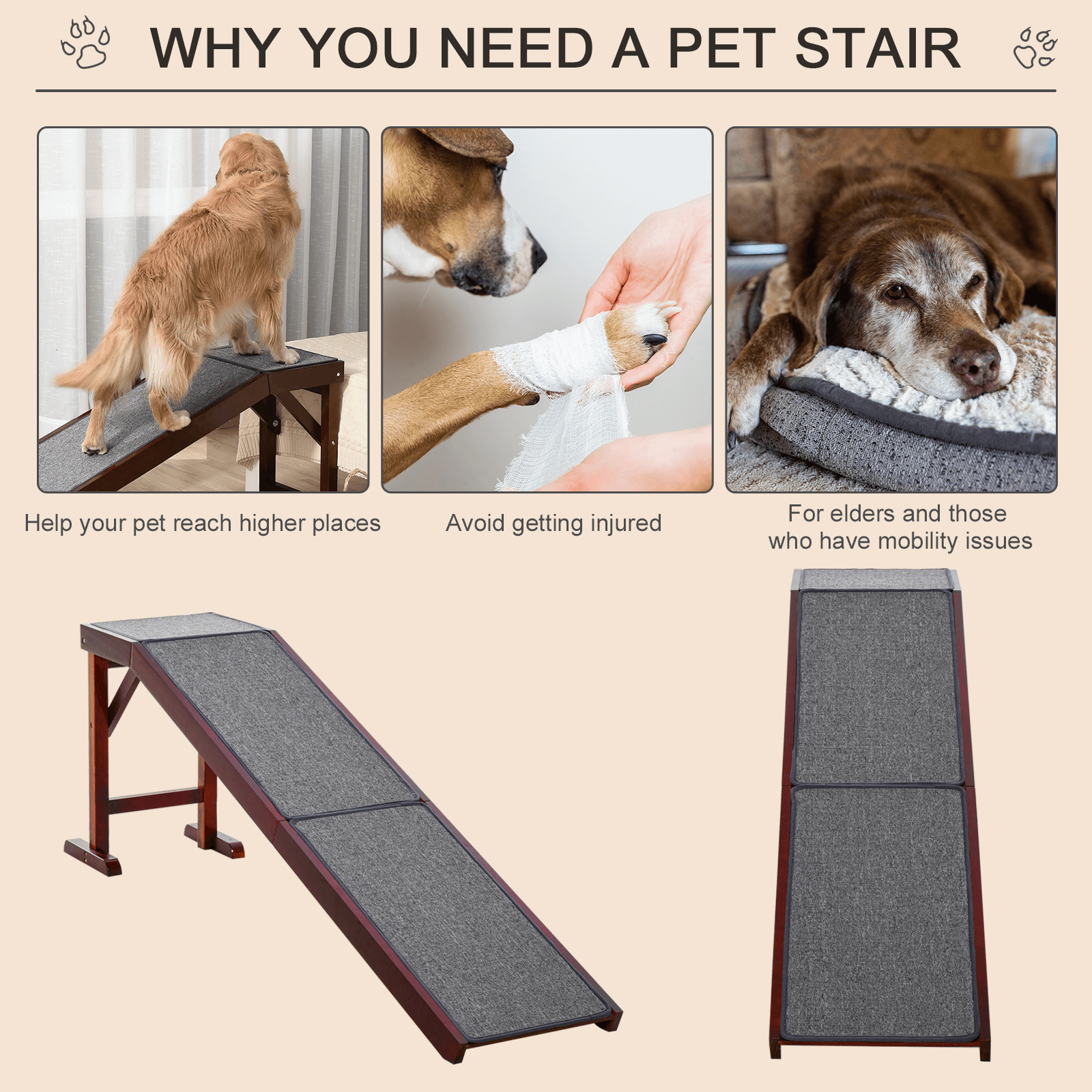 PawHut Pet Ramp - Non-Slip for Dogs & Cats, Ensure your pet's safety with our PawHut Pet Ramp. Perfect for elderly or mobility-challenged pets. Sturdy, non-slip, and comfortable.