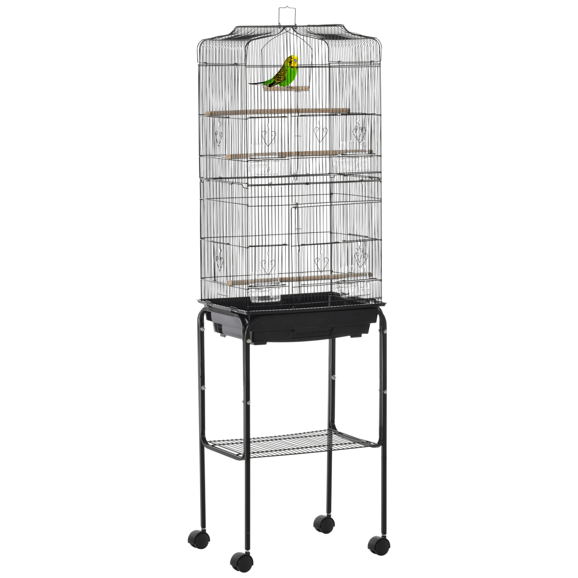 Spacious Bird Cage with Stand & Wheels – Durable & Secure, Perfect for budgies, finches, canaries, and parakeets. Durable powder-coated metal ensures long-lasting security and ample space for your birds.