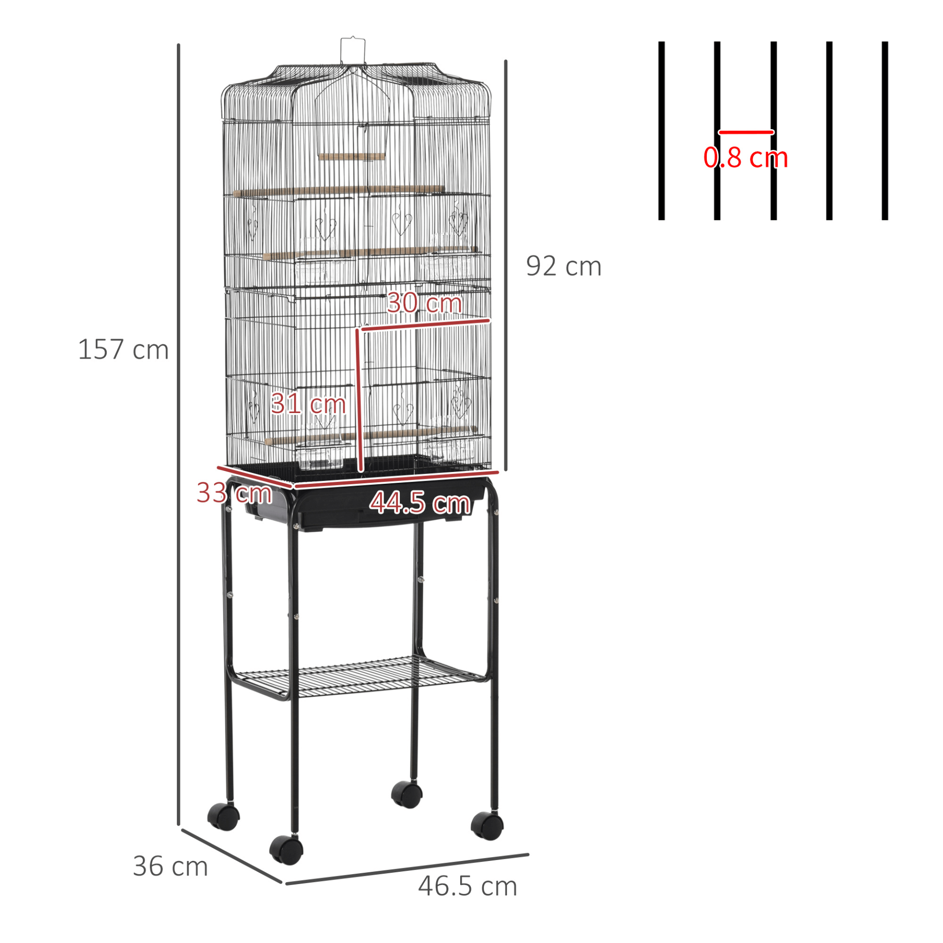 Spacious Bird Cage with Stand & Wheels – Durable & Secure, Perfect for budgies, finches, canaries, and parakeets. Durable powder-coated metal ensures long-lasting security and ample space for your birds.