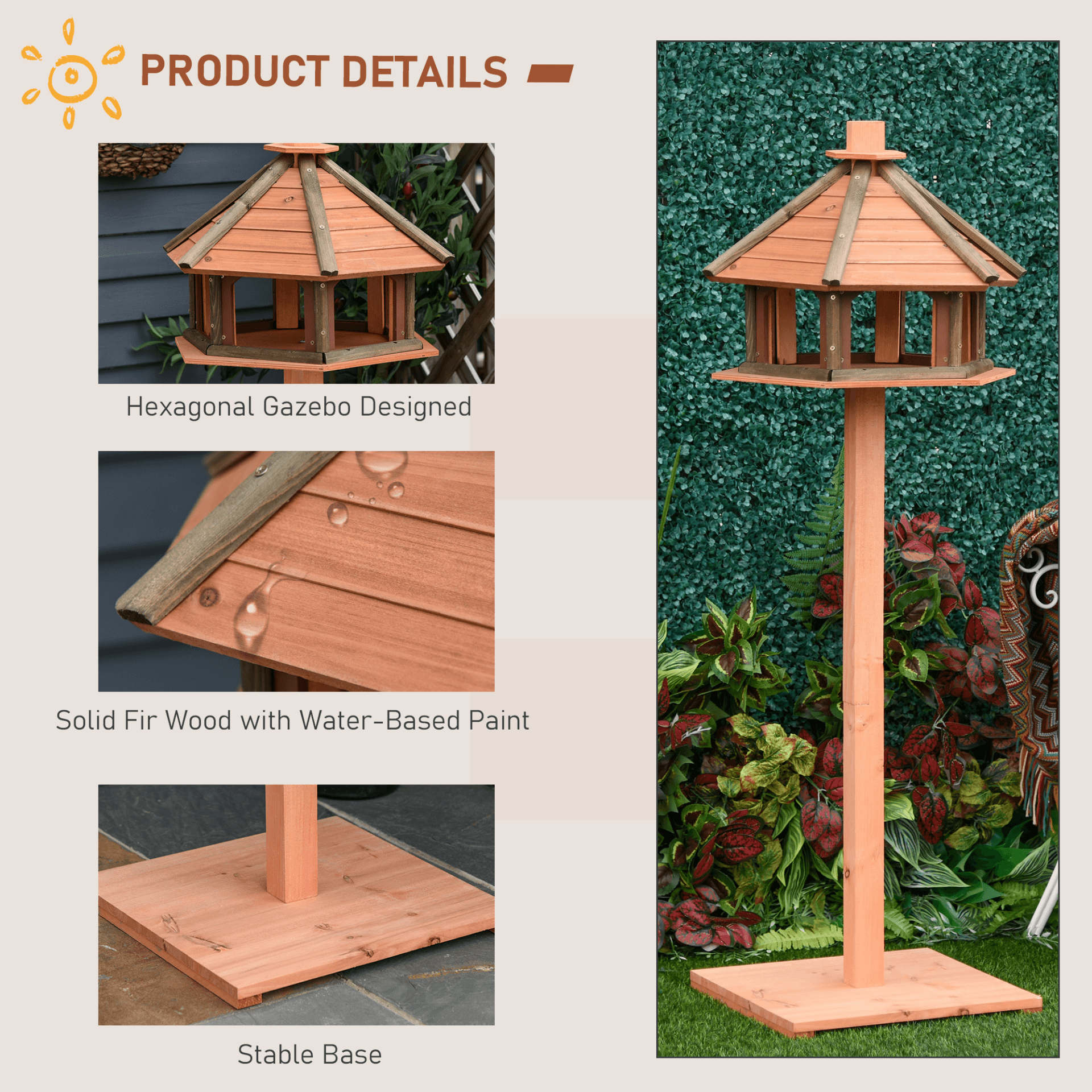 PawHut 130cm Wooden Bird Feeder – Stylish Garden Decor, Enhance your garden with the PawHut Wooden Bird Feeder. Durable, decorative, and perfect for attracting birds to your yard.