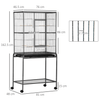 PawHut Metal Bird Cage for Parakeets & Canaries, Spacious and durable bird cage with rolling stand, wooden perches, and storage shelf for optimal comfort and easy maintenance.