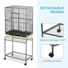 PawHut Metal Bird Cage for Parakeets & Canaries, Spacious and durable bird cage with rolling stand, wooden perches, and storage shelf for optimal comfort and easy maintenance.