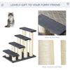 4-Step Pet Stairs with Sisal Scratch Post - Grey, Durable 4-step pet stairs with sisal scratch post for dogs and cats. Ideal for aging or injured pets. Built with E1-certified particle board and soft faux fur.