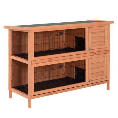 PawHut 4.5FT Rabbit Hutch - Premium Bunny Cage, Spacious 2-tier rabbit hutch with sliding trays, perfect for guinea pigs and bunnies. Easy access for interaction and comfort.