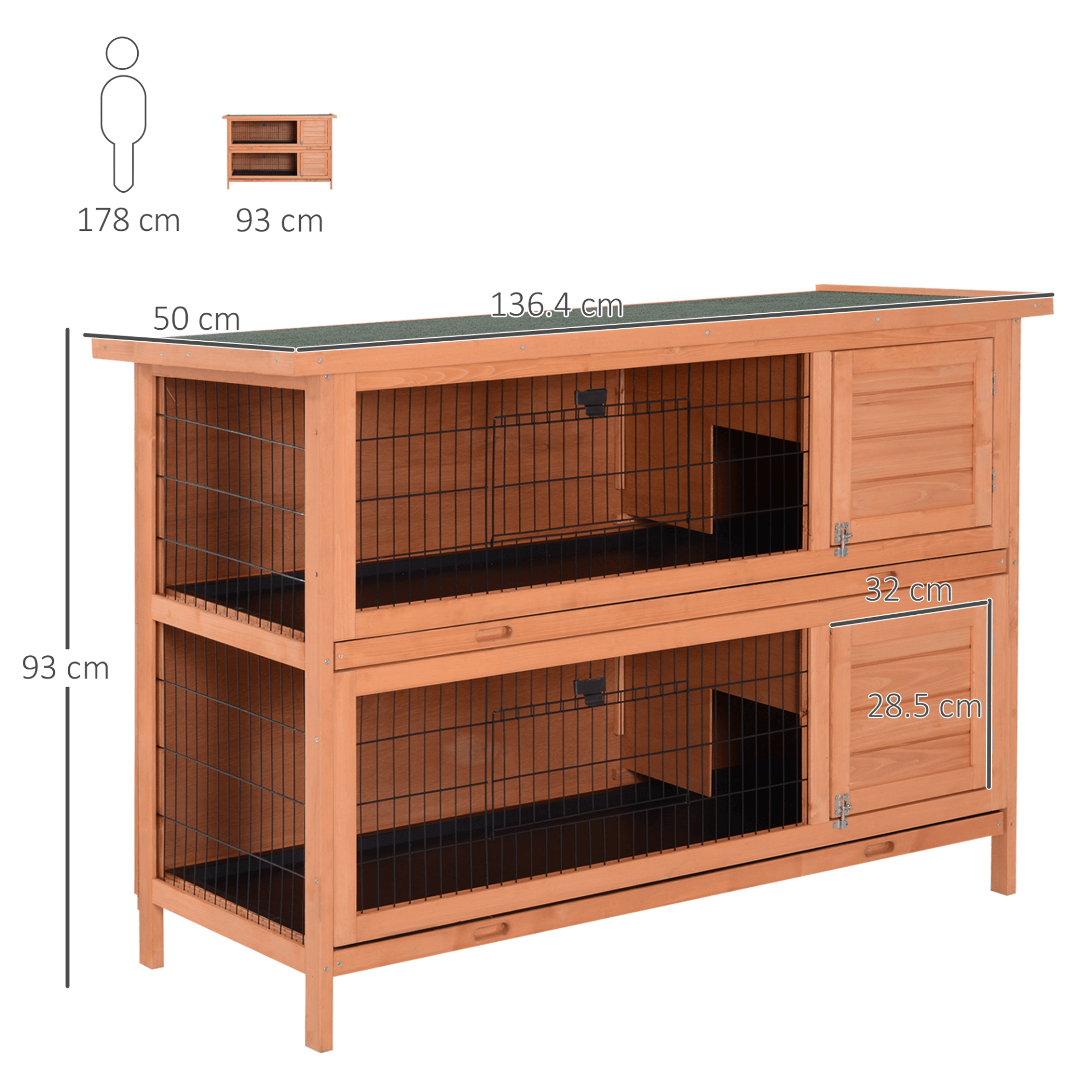 PawHut 4.5FT Rabbit Hutch - Premium Bunny Cage, Spacious 2-tier rabbit hutch with sliding trays, perfect for guinea pigs and bunnies. Easy access for interaction and comfort.