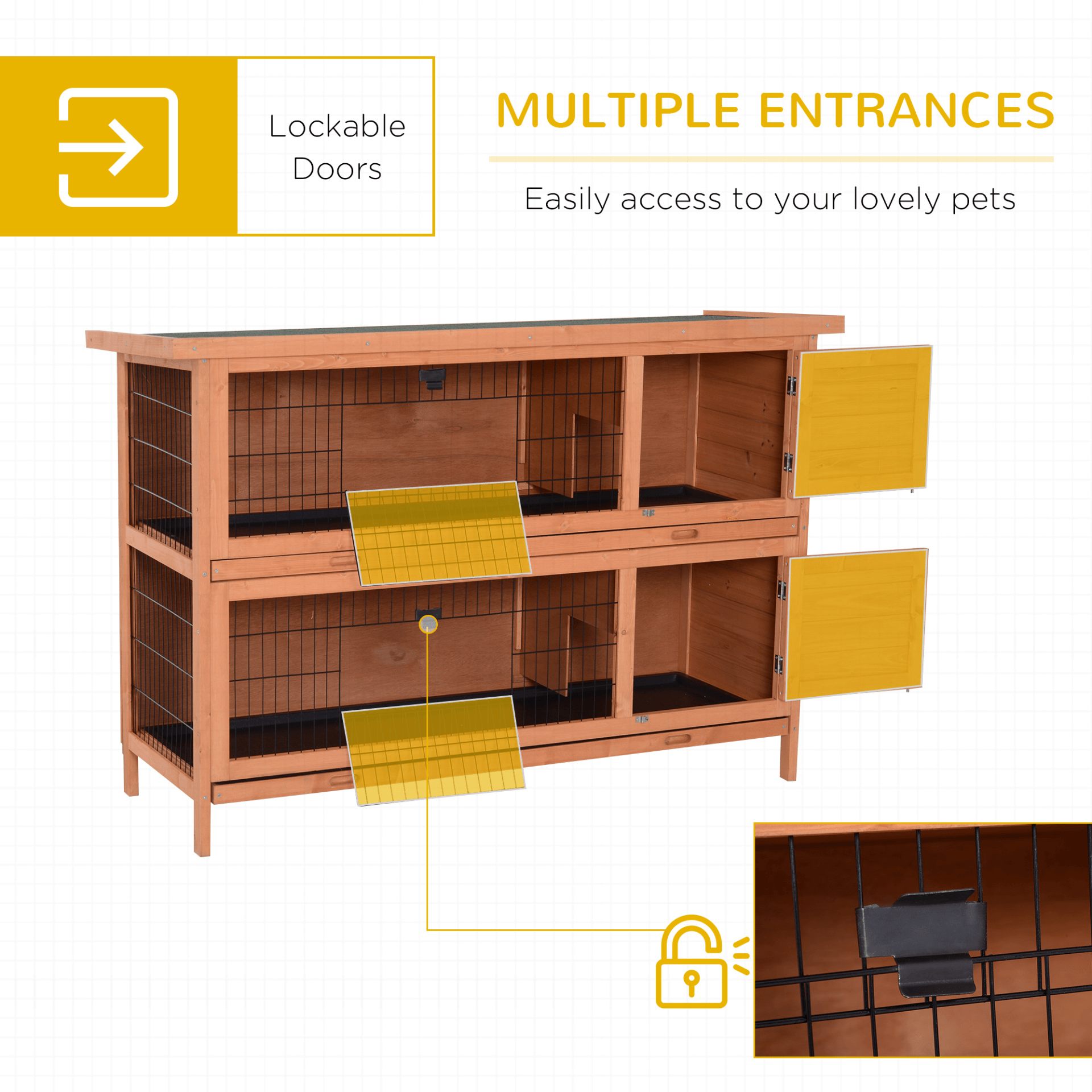 PawHut 4.5FT Rabbit Hutch - Premium Bunny Cage, Spacious 2-tier rabbit hutch with sliding trays, perfect for guinea pigs and bunnies. Easy access for interaction and comfort.