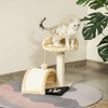 Beige Cat Tree with Scratching Posts & Toys, Keep cats entertained with a 2-level cat tree featuring sisal posts, perches, and a fun ball toy. Soft, plush fabric for ultimate comfort.