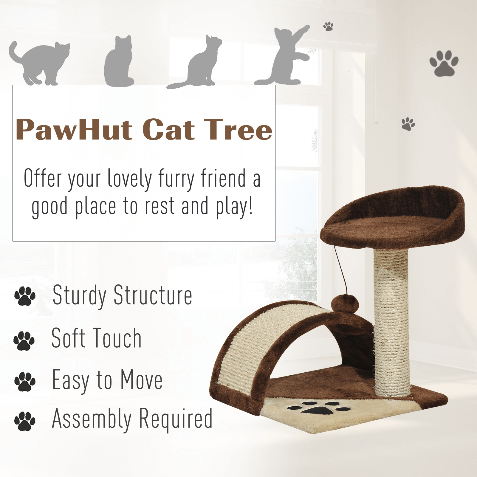 Cat Tree Activity Centre with Scratcher Post, Keep your cat entertained with our PawHut Cat Tree Centre. Features sisal scratching posts, hanging ball & more for endless fun. Perfect for any feline friend.