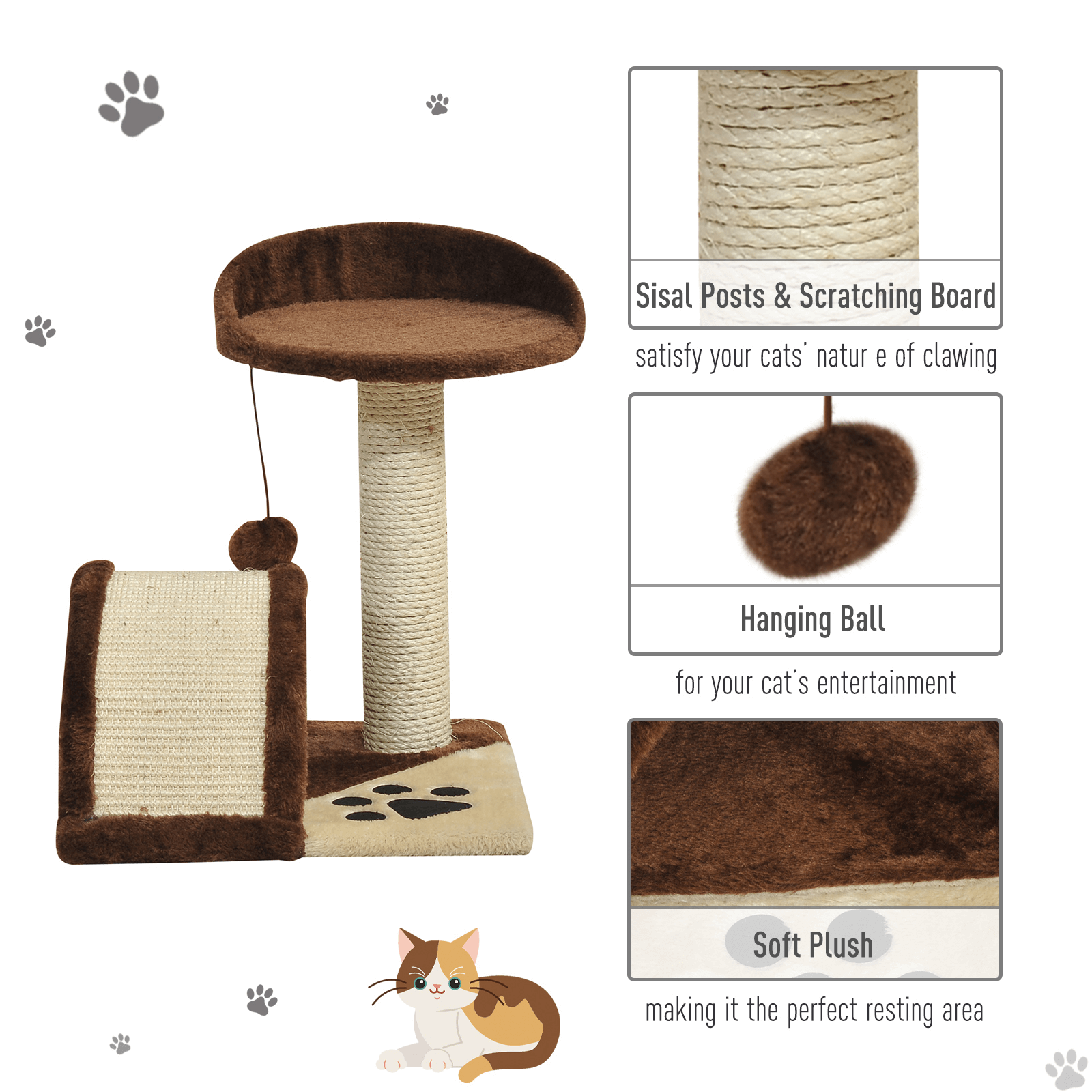 Cat Tree Activity Centre with Scratcher Post, Keep your cat entertained with our PawHut Cat Tree Centre. Features sisal scratching posts, hanging ball & more for endless fun. Perfect for any feline friend.