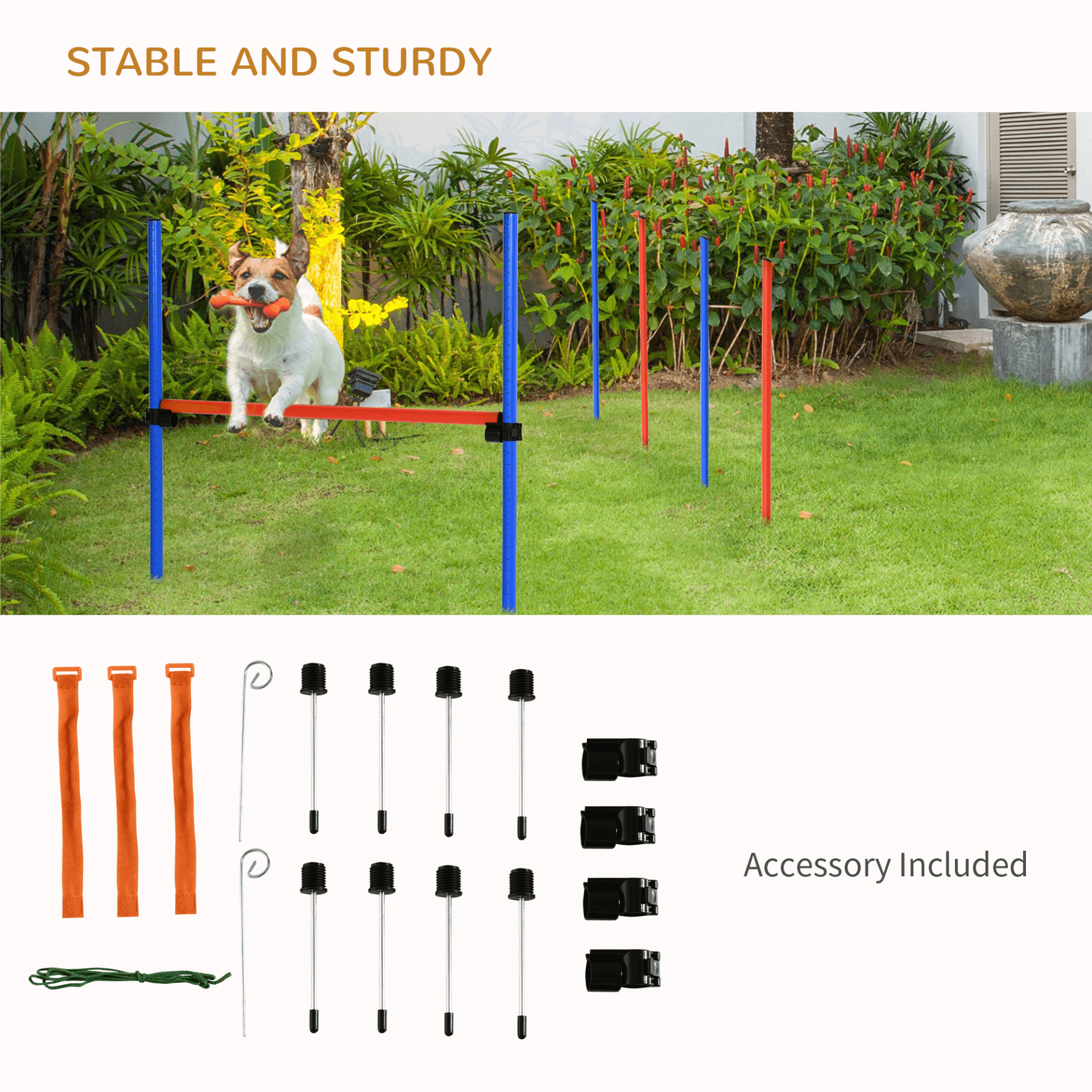 Adjustable Pet Agility Training Kit | Dog Exercise Set, Complete pet agility set with pole, hoop, & hurdle. Strengthen your bond with high-quality, durable training equipment for your dog.