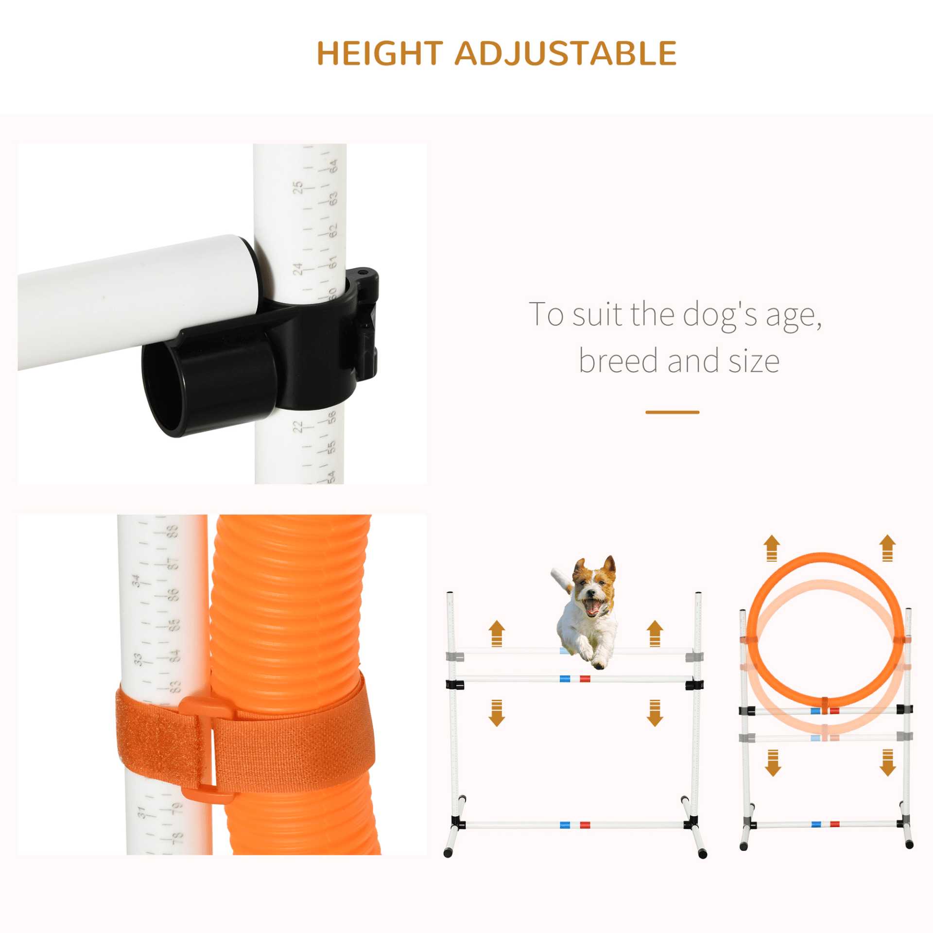 3 Piece Pet Agility Training Equipment - Adjustable Set, Enhance your pet's agility with our 3 Piece Pet Agility Training Equipment. For all skill levels, it includes a high jumper, jumping ring, and weave poles.